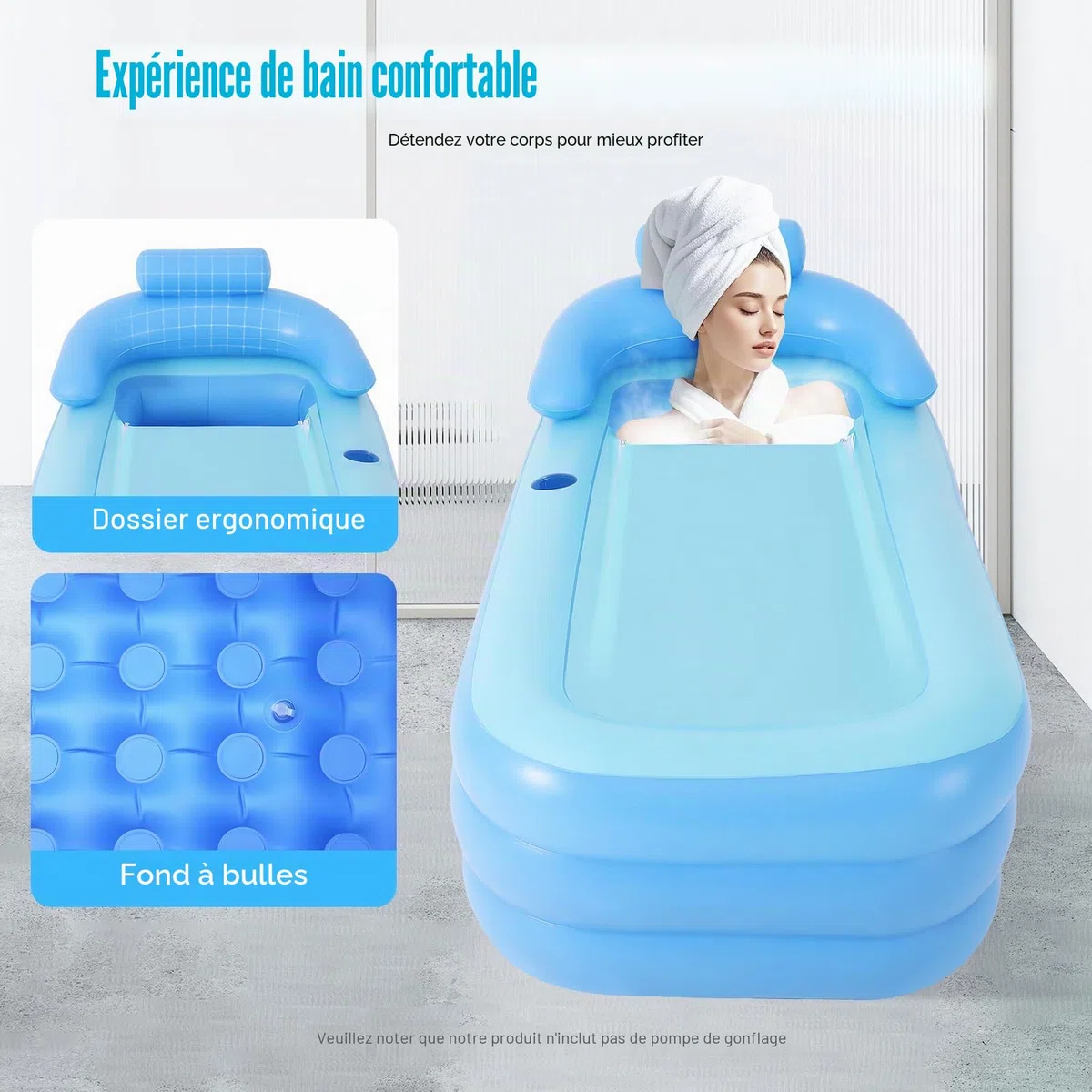 Baignoire gonflable de 160 cm, baignoire gonflable pliable et portable pour adultes, baignoire spa portable, baignoire, baignoire spa, baignoire d’eau chaude, adaptée pour l’intérieur et l’extérieur