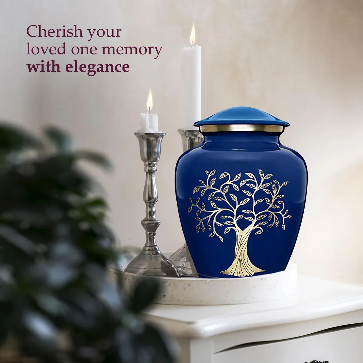 Trupoint Memorials Grande urne funéraire en Forme d'arbre de Vie pour Les Cendres humaines – Une urne Chaude et Simple Qui Fait Un Endroit de Repos pour Votre Bien-aimé – avec Sac en Velours