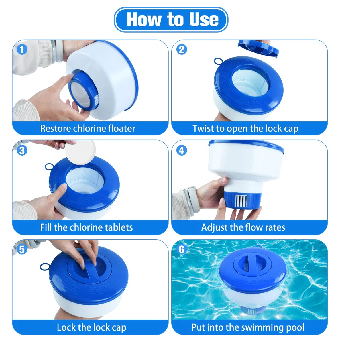 7" Distributeur de Chlore Flottant, Diffuseur Chlore Piscine, Distributeur de Chlore pour Piscine, Distributeur Flottant, Diffuseur de Chlore pour Piscine/Spa/Fontaines