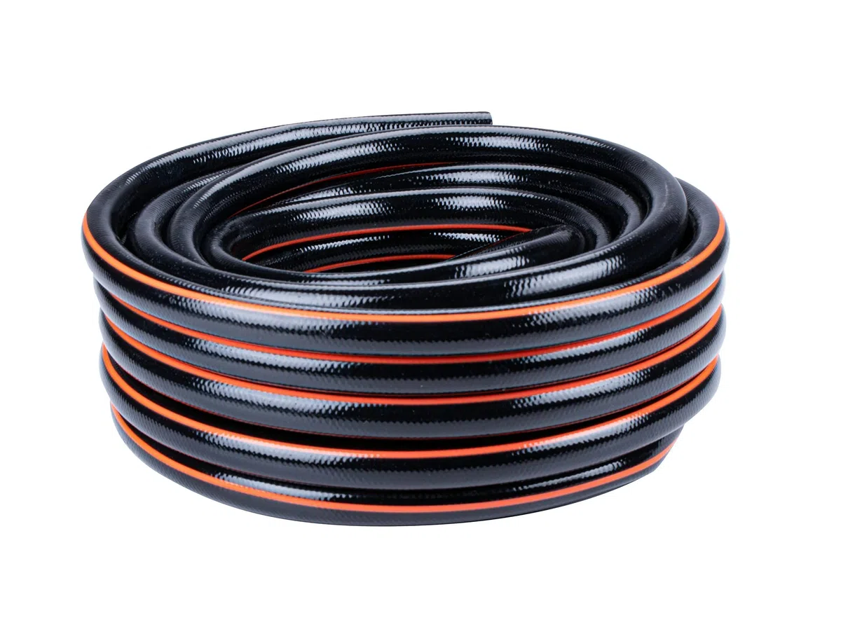 BLACK+DECKER Tuyau d'Arrosage 25M - Tuyau Jardinage ⌀12mm - Outillage de Jardin - Max. 6Bar - PVC - Noir/Orange