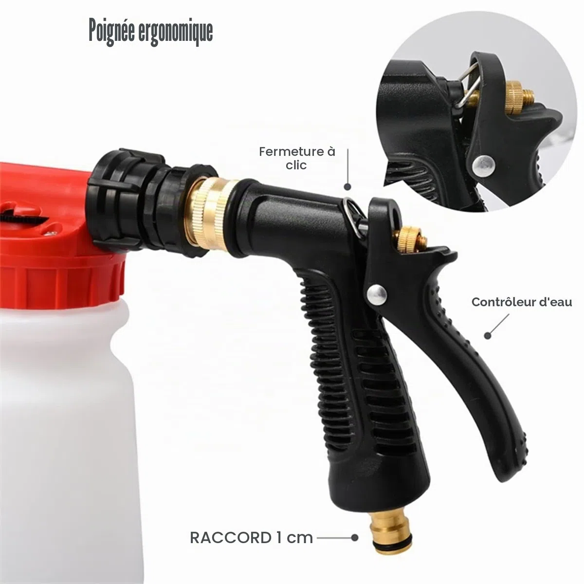 Pistolet à Mousse de Voiture 900ml, Lance à Mousse Réglable 2 En 1, Pistolet à Mousse de Nettoyage de Voiture Pour Raccordement de Tuyau D'arrosage (Rouge)