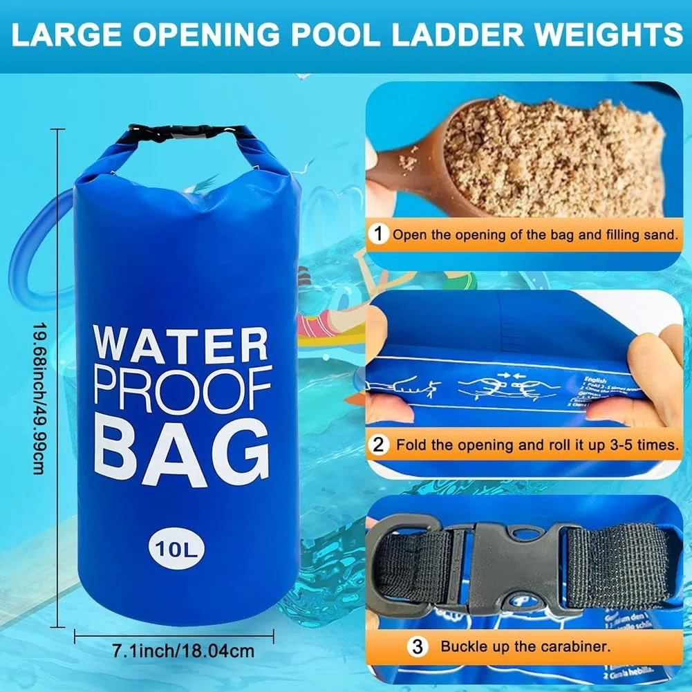 Lot de 2 poids pour escaliers de piscine surélevés, sacs imperméables pour marches de piscine 10 L x 2 pièces Bleu