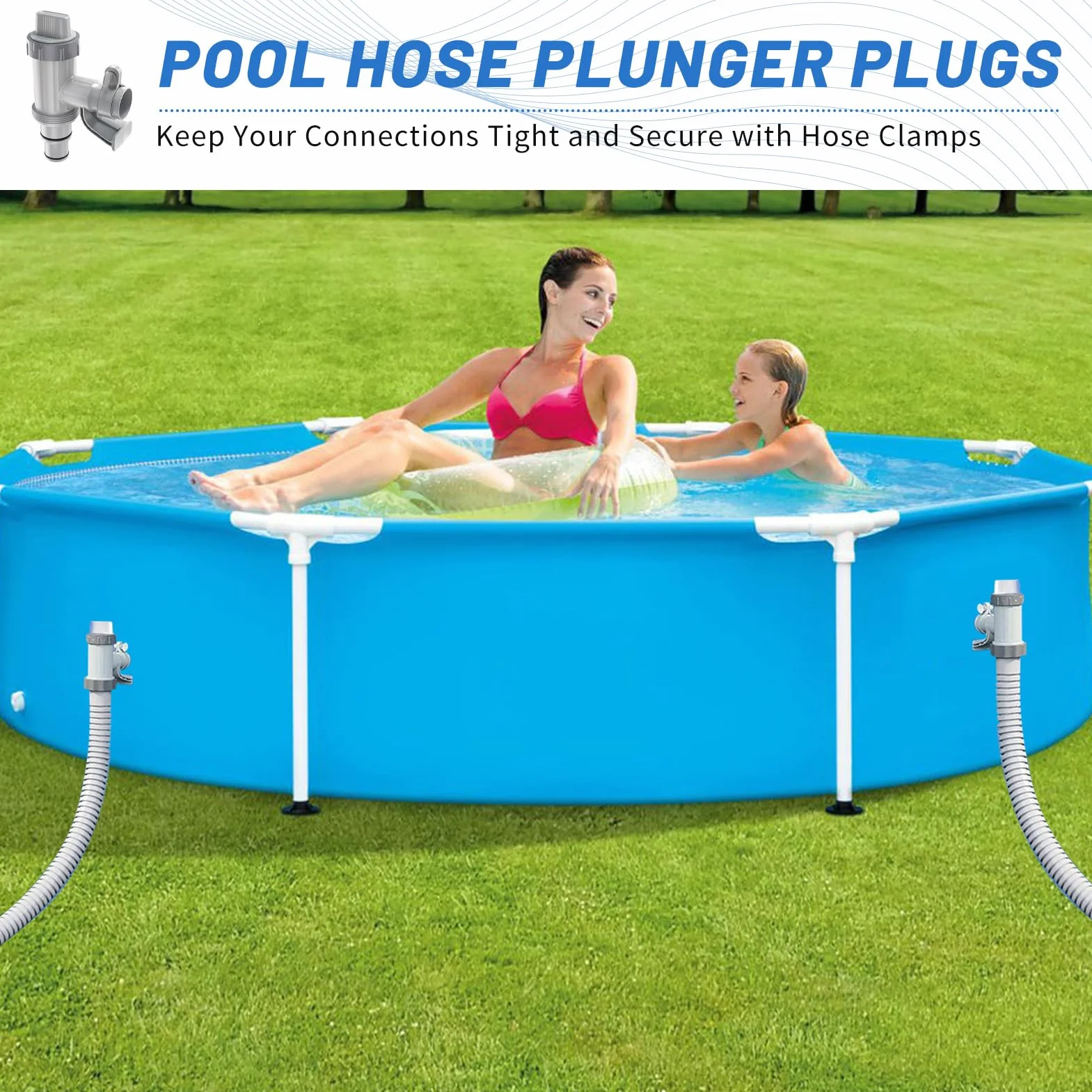 Vanne D'arrêt Pour Piscine Avec Raccord De Tuyau De 32mm 38mm, Robinet D'arrêt Pour Piscine Avec 2 Colliers De Serrage Rechange, Double Split Tuyau Valve Plunger Accessoires De Piscine (lot de 2)