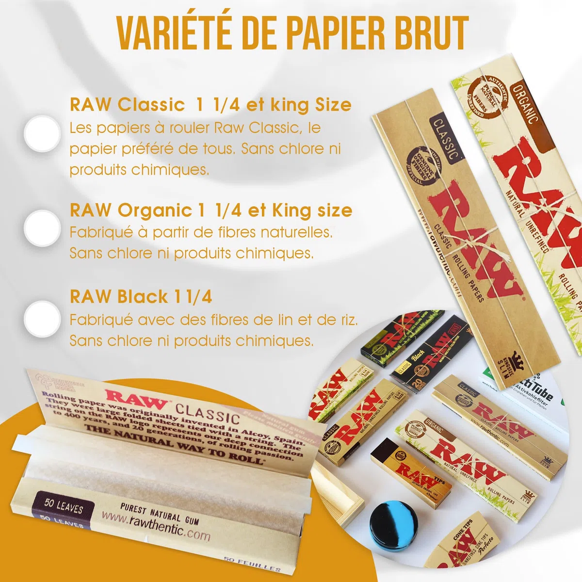 Boîte en bois pour le stockage 16 x 12 x 5 – Kit pour fumeurs + Accessoires pour cigarettes : Papier à rouler Raw + Bulldog + Actitube + Wax + 4 x autocollant
