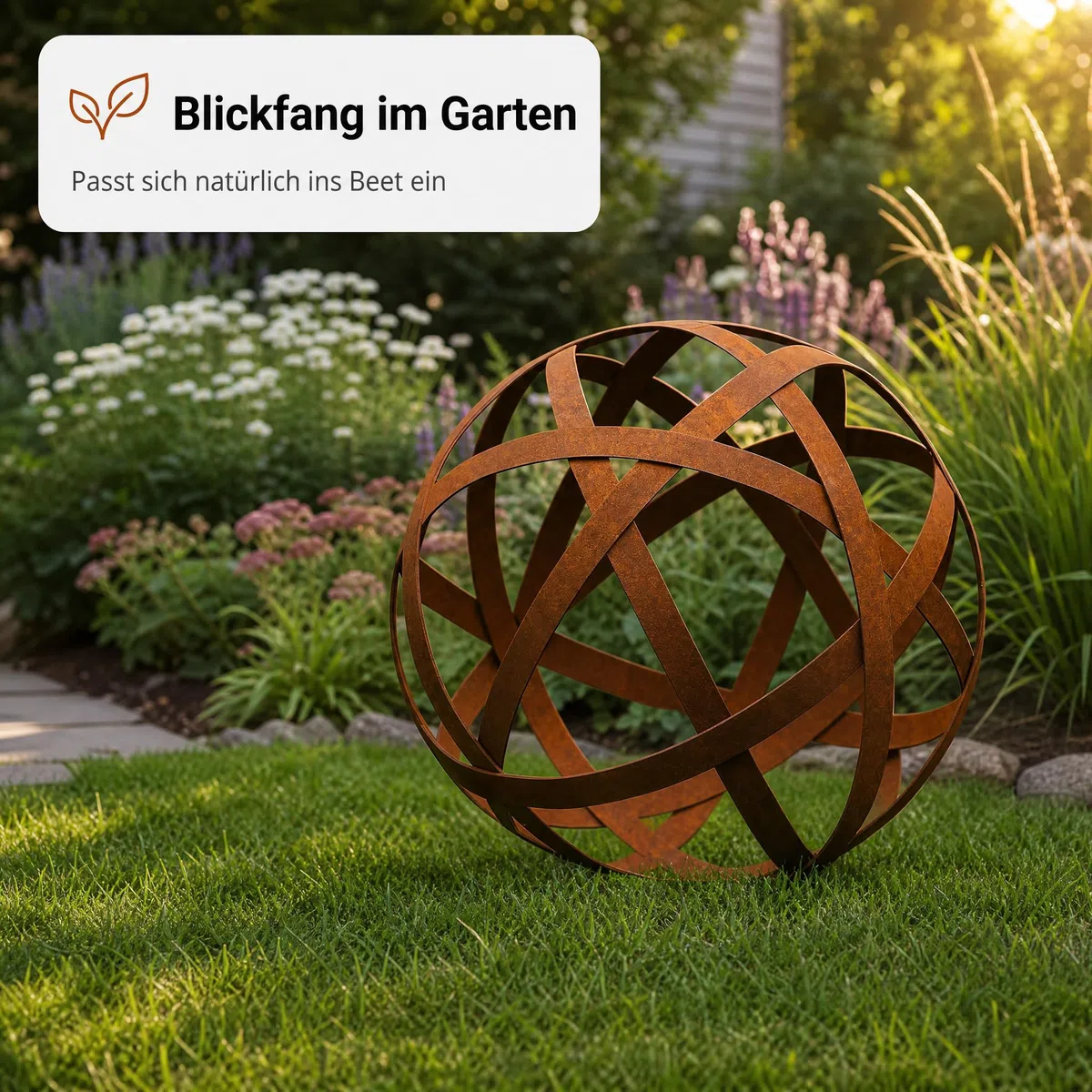 Rostdeko Boule (L) en métal, décoration de jardin boule rouille noble 50 x 50 x 50 cm pour un aménagement créatif en extérieur, résistante aux intempéries et robuste