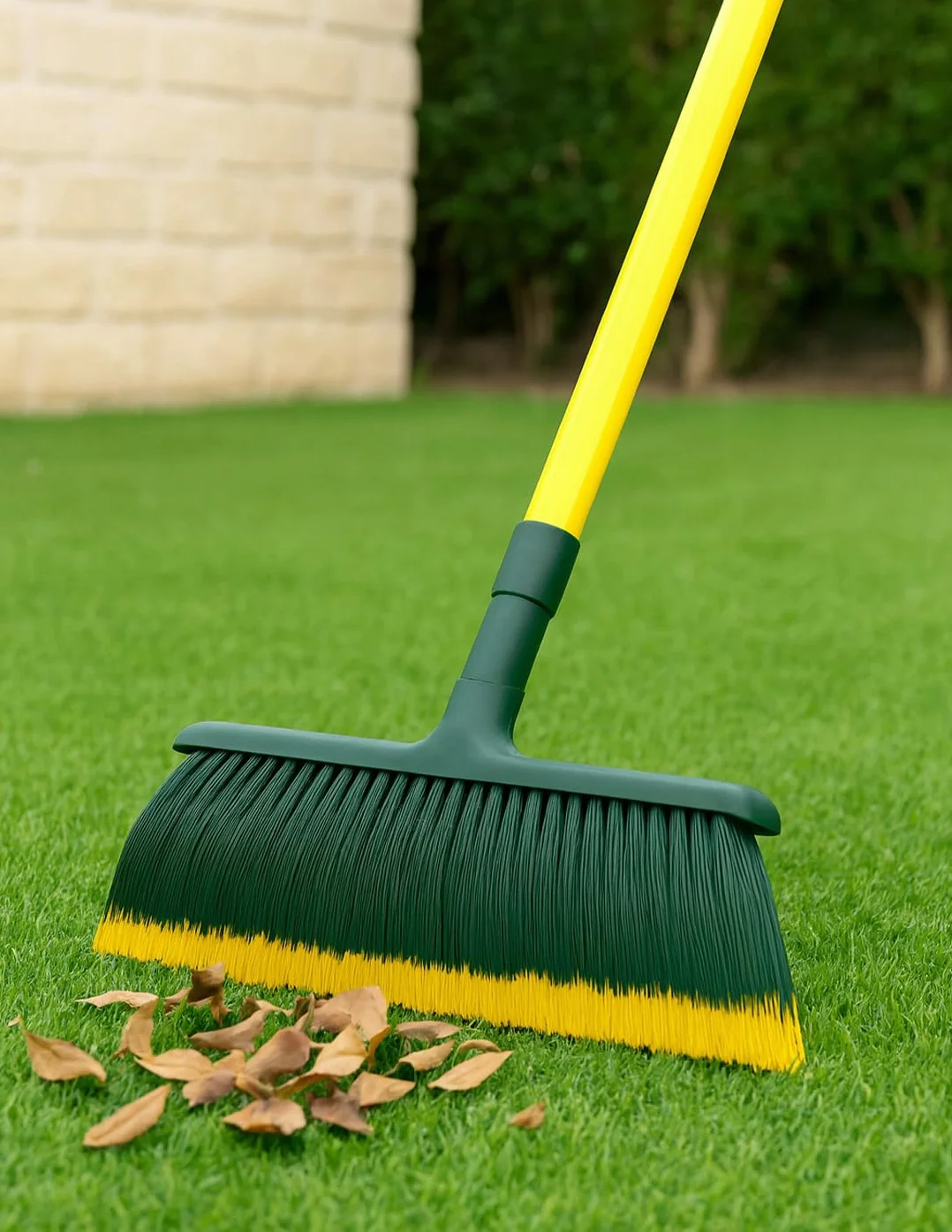 Brosse pour gazon artificiel avec manche extensible - Balai pour balayage gazon et feuilles - Outil de nettoyage de jardin (brosse + poignée)