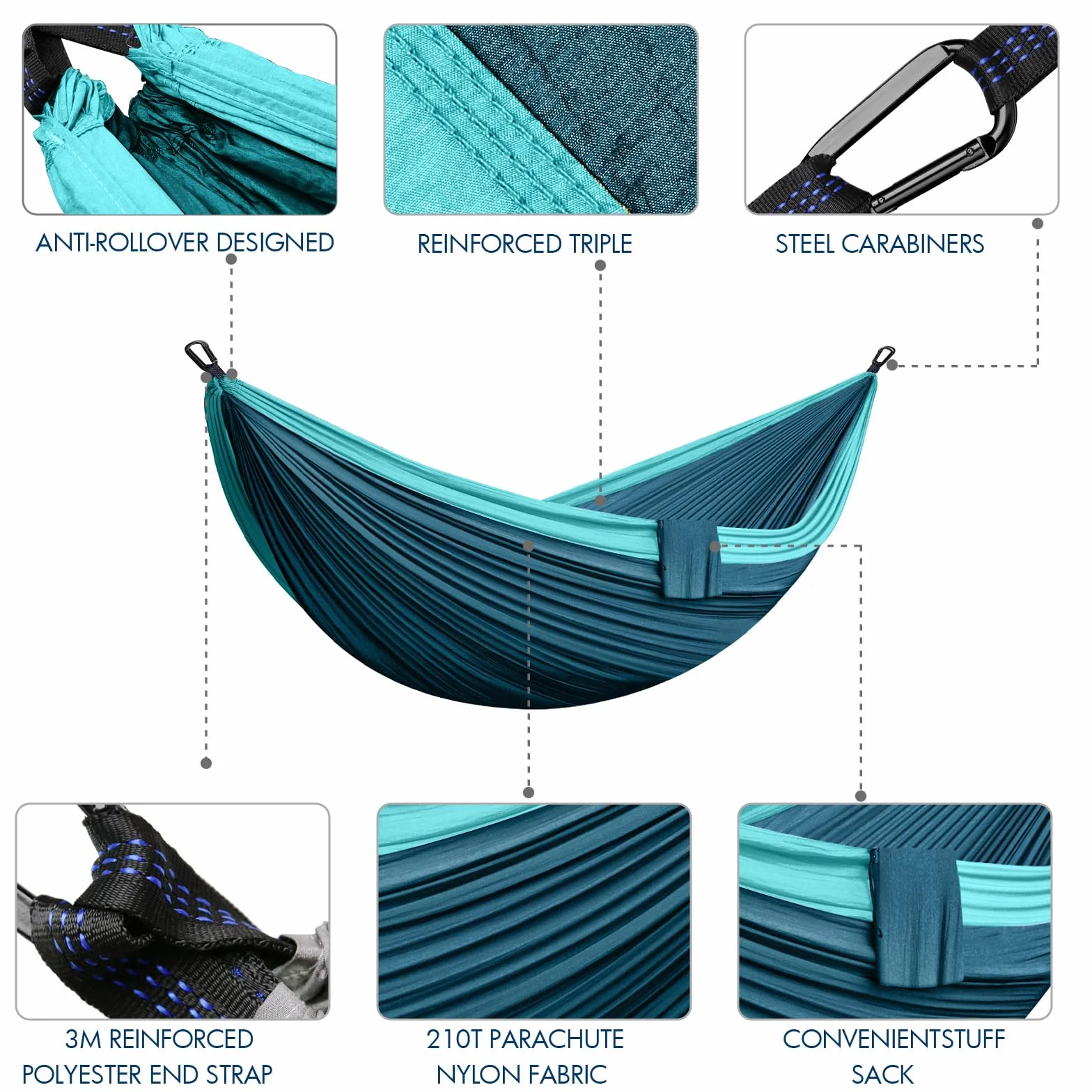 Hamac Camping Outdoor Hamacs 2 Personnes 300 x 200 cm Ultraléger Portable Voyage Hamac jusqu'à 300 kg de Charge Jardin Plage Double hamac Parachute Nylon Respirant Hammock