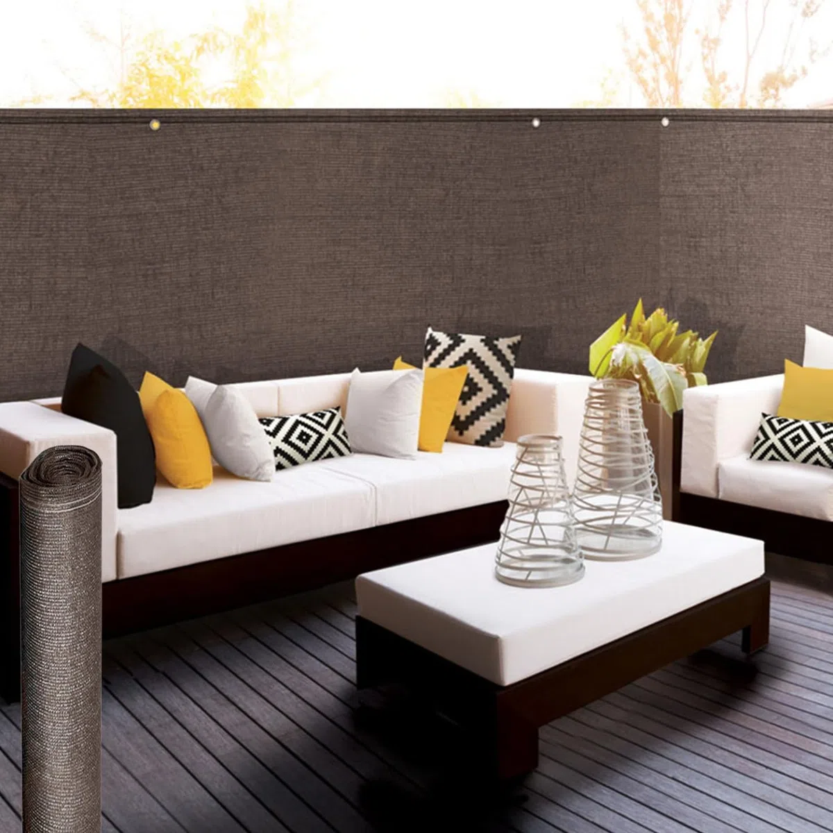 IDMarket - Brise Vue renforcé 1,8 x 10 M Taupe 220 GR/m² Luxe Pro