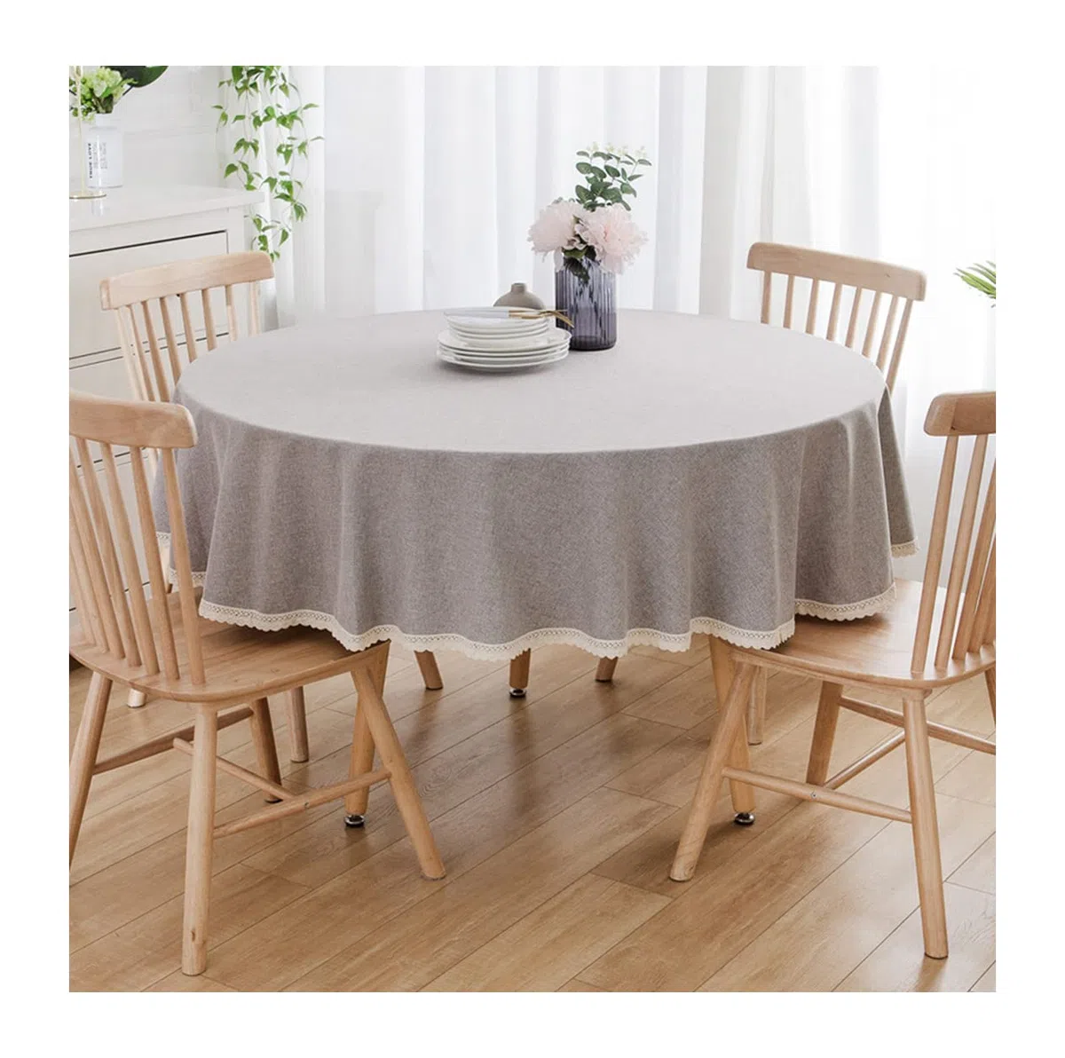 Coton et Lin Nappe Ronde en Lavable Machine Diamètre 90cm-280cm Hôtels Restaurants Conférences Evénements et Fêtes Nappes Gris Clair Diamètre 160cm