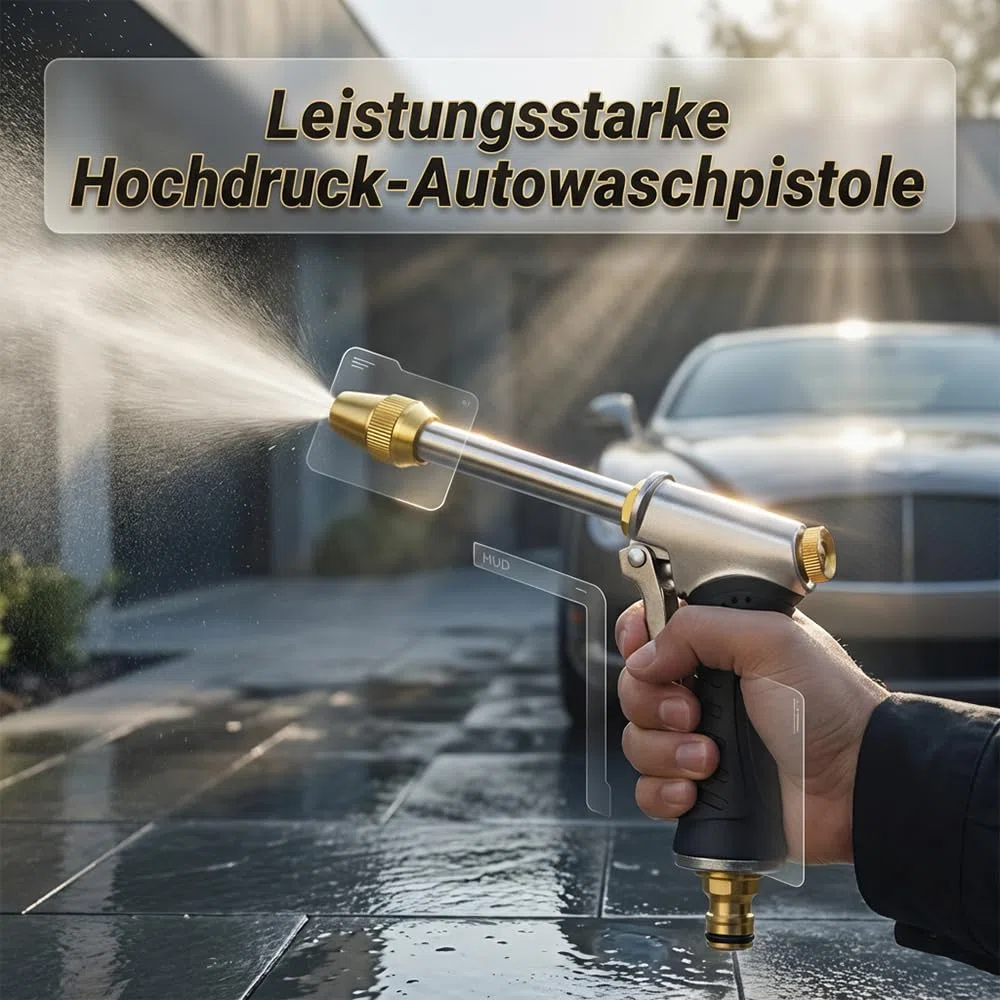 Pistolet de Nettoyeur Haute Pression, 2026 Nouveau Haute Pression Portable, Pistolet Haute Pression Lance de Nettoyage à Buse Réglable, Pistolet Arrosage pour Voiture, Terrasse et Gouttière (A)