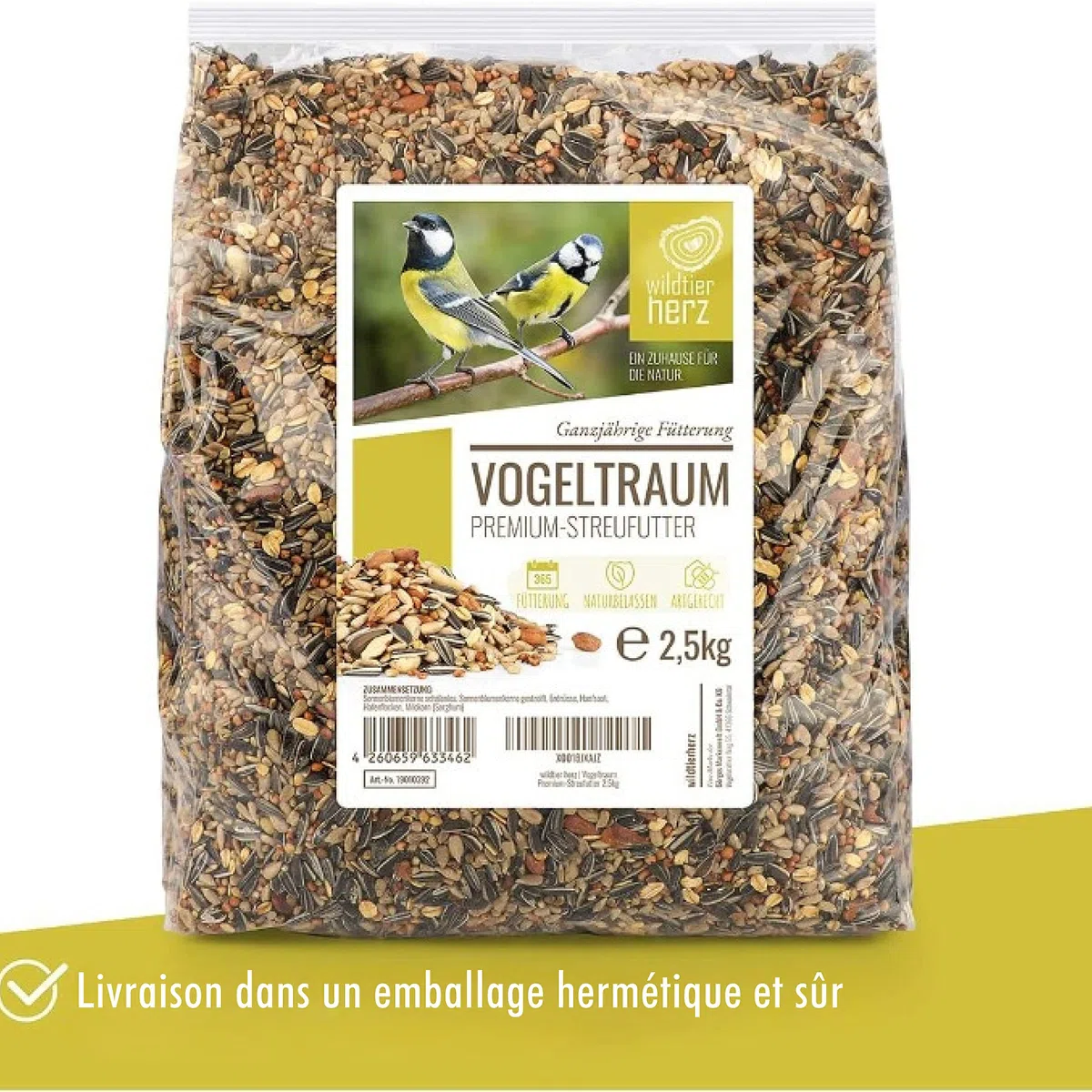 Rêve d'Oiseau - Graines pour Oiseaux Sauvages sans Blé, Nourriture Vivaces Extérieur (2,5kg)