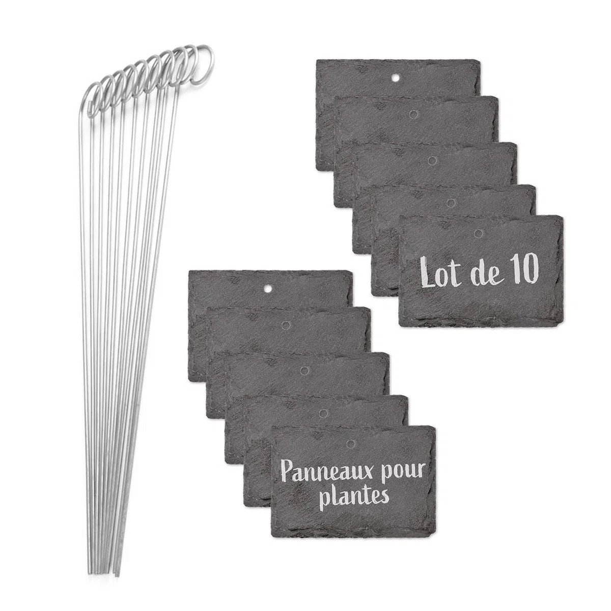 Hoberg Étiquettes Plantes en ardoise - Set de 10 | Résistant aux intempéries, réutilisable | Inscription individuelle de plantes & herbes | Avec piquets de terre en acier | 10 x 7 x 0,5 cm [Carrés]