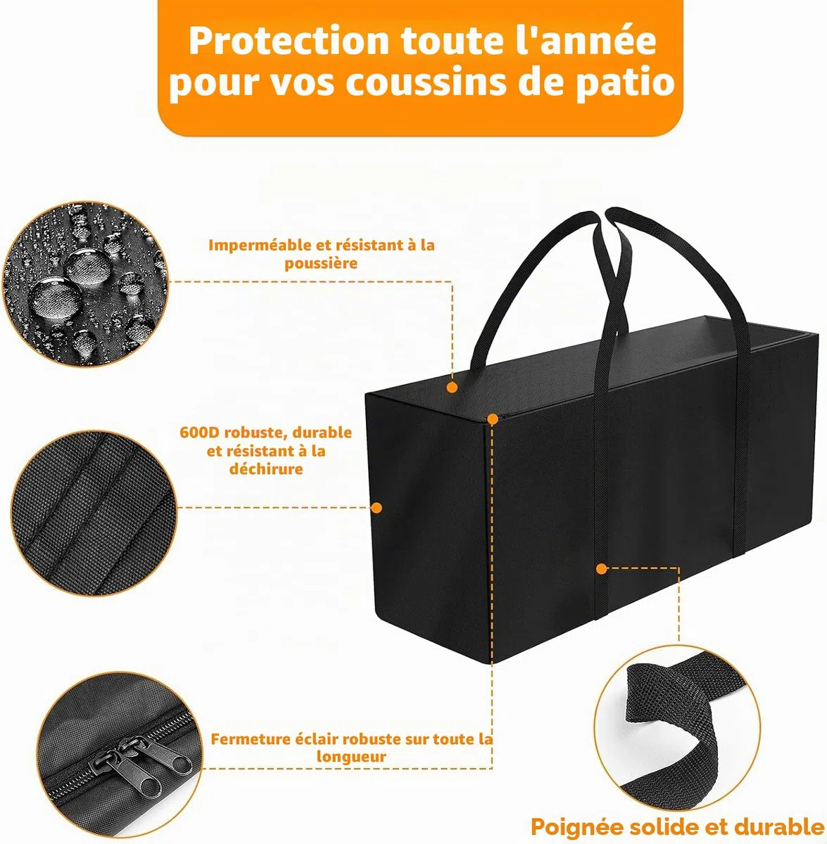 Sac de Rangement, Taille XXL, pour Coussins de Jardin, imperméable, Sac de Transport, Robuste, Oxford 600D, pour Coussins de Jardin, Sapin de Noël (130 x 40 x 55 cm)…