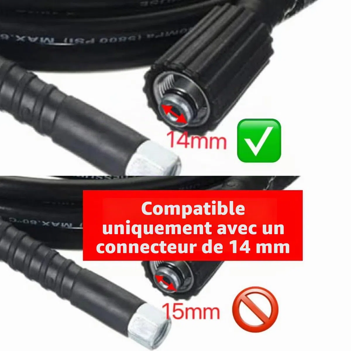 YUET Tuyau de Rechange pour Nettoyeur Haute Pression de 5 M pour Lavage de Voiture, Nettoyage de Jardin, Connecteur Fileté M14 x M22, Tuyau d'extension de Jet et Vidange 14mm,Noir