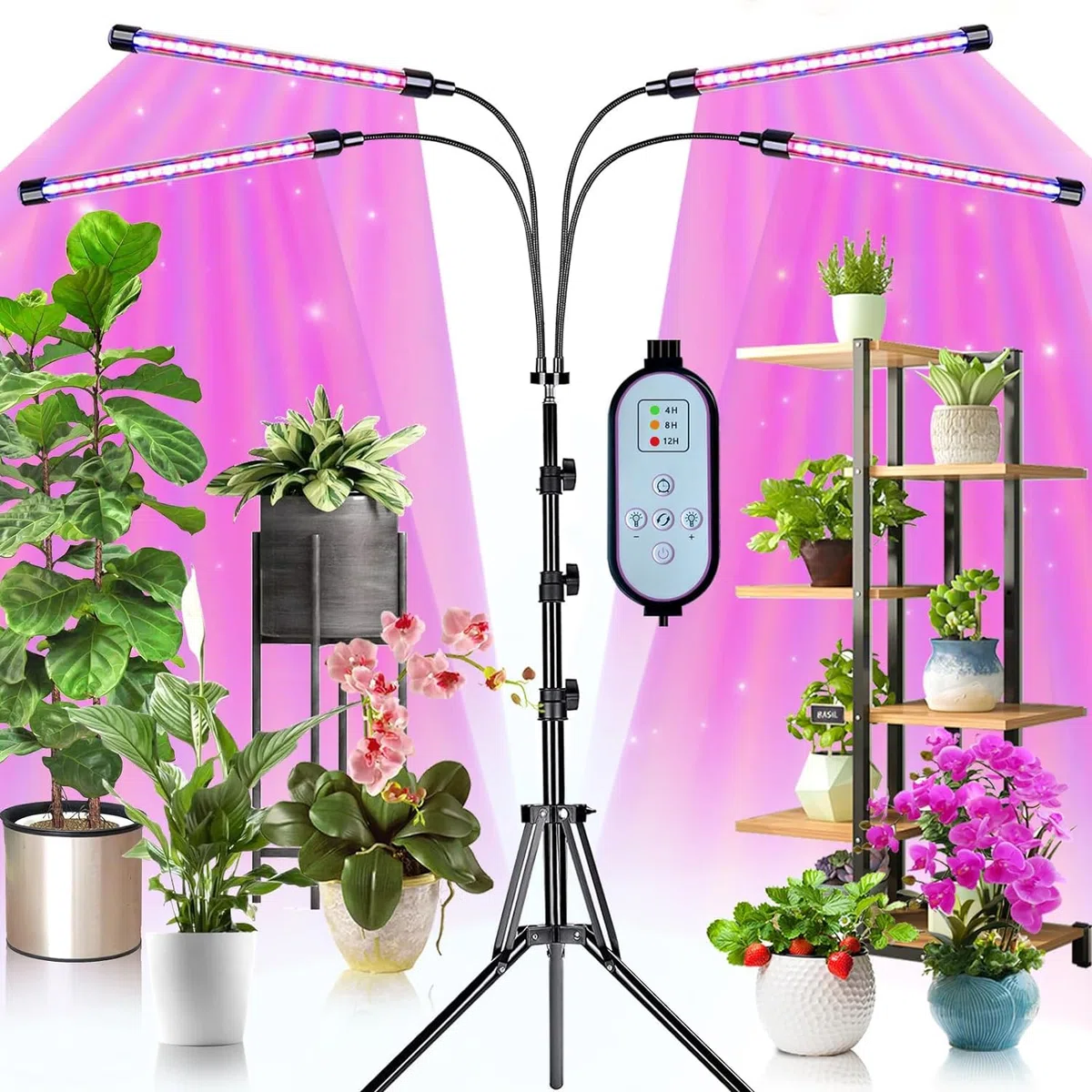 Lampe de Plante, Plant Lampe Horticole Croissance Floraison Full Spectrum Led Grow Light, Lampes de croissance avec trépied, 40W 120 Leds 4 Heads 3 Mode Lumière pour plantes d'intérieur