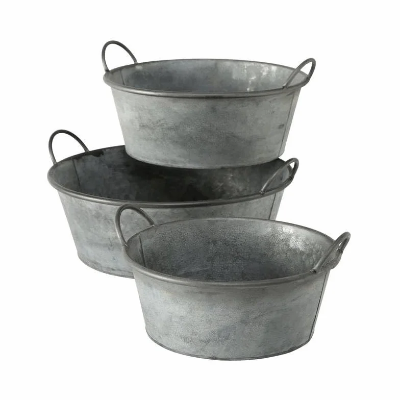 Bassine Métal Effet Zinc Bac à Plantes Jardinière Jackson à Poignée Ronde Mm 18,5x36,5x42cm