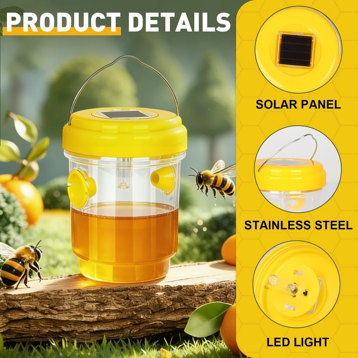 Piège Frelon Asiatique avec Lumière LED,4 Pièges Réutilisables à Double Entrée pour Guêpes et Frelons,Extérieur,Jardin et Balcon,sans Produits Chimiques