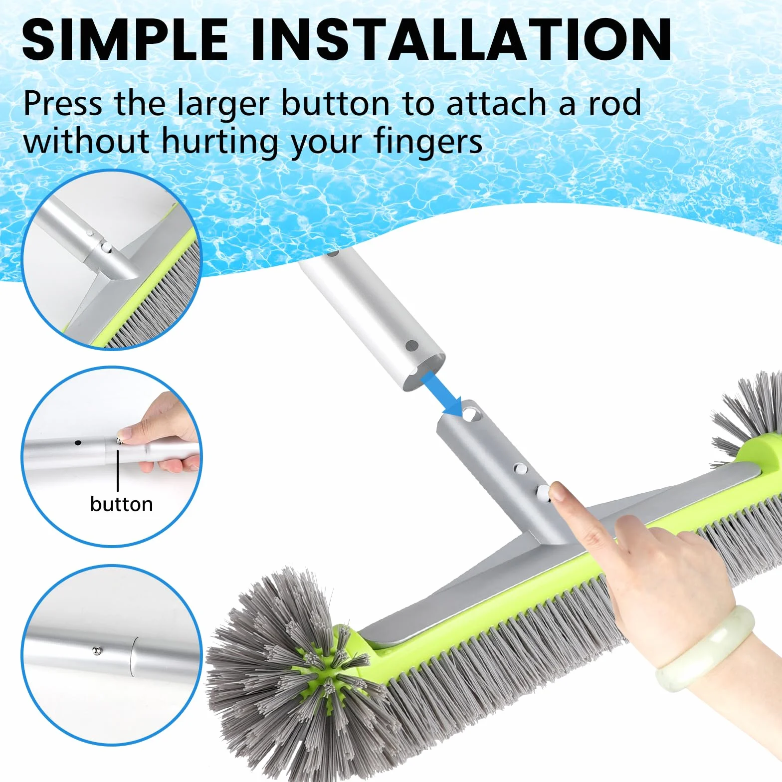 LALAGO Brosse Piscine Ronde, Tête de Brosse de Piscine avec Perche Amovible, avec Les Poils Hémisphériques, Brosses à Récurer pour Mur et Carrelage, Brosses pour Salles (avec Perche)