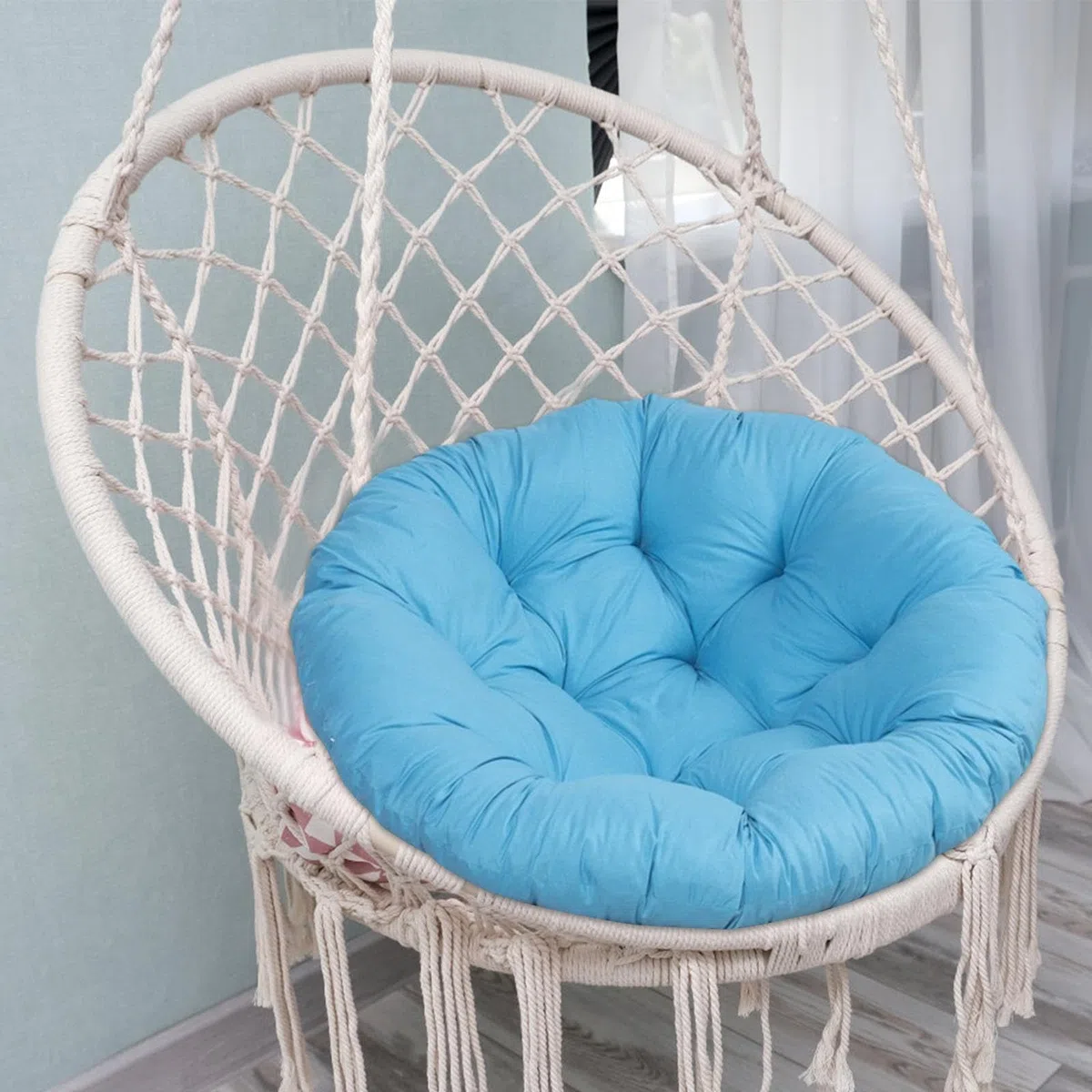 Sharplace Coussin de siège rond rembourré en forme d'œuf, 50cm, coussin de chaise suspendu, résistant à l'eau, lavable, tapis de chaise de Patio pour chambre à, Bleu ciel