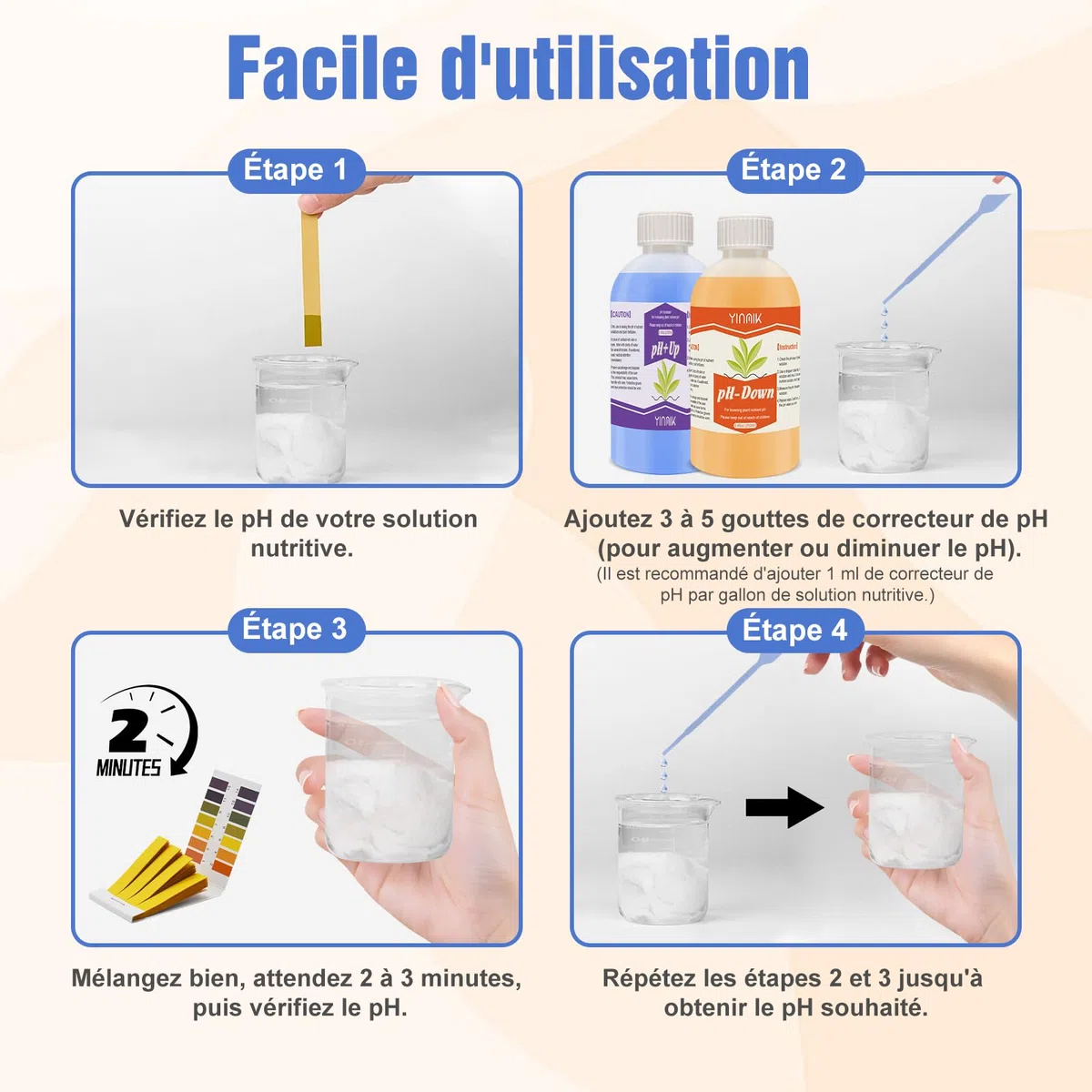 YINMIK Régulateur de pH Hydroponique Universel, Pack Régulateur PH UP & DOWN 250 ml, Augmente et Amincissant pH, Stabilise le pH et Convient à Tous Les Systèmes de Fertirrigation Hydroponique.