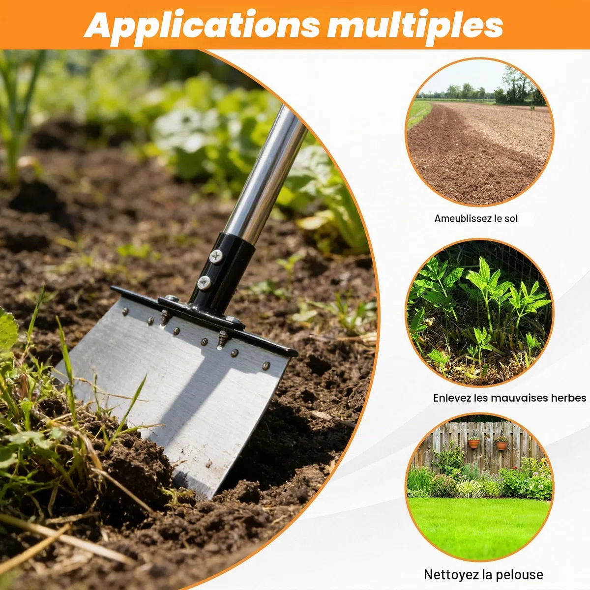 165CM Pelle de Nettoyage Multifonctionnelle avec Poignée D'extension en Acier Inoxydable Pelle Nettoyage Extérieur Jardin Longueur Réglable Grattoir Jardinage Desherbage pour aux Jardins Terrasses