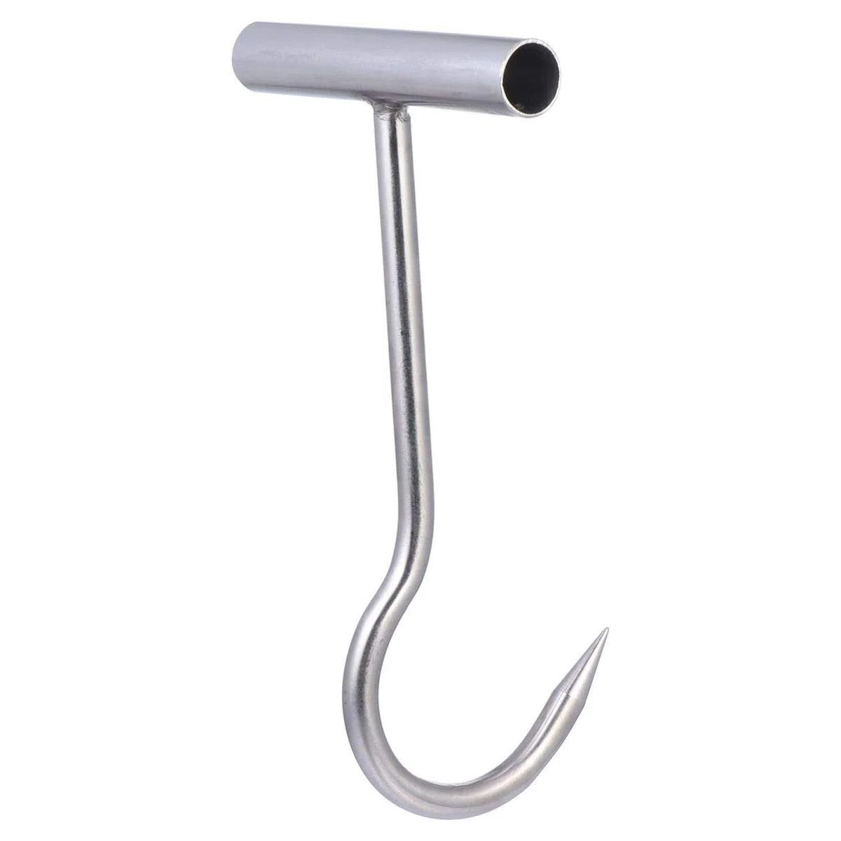 iplusmile Stainless Steel Meat Hook - à viande - de boucher - En acier inoxydable - en T - Avec poignée - réversible pour rôtir - Outil de barbecue - Argenté