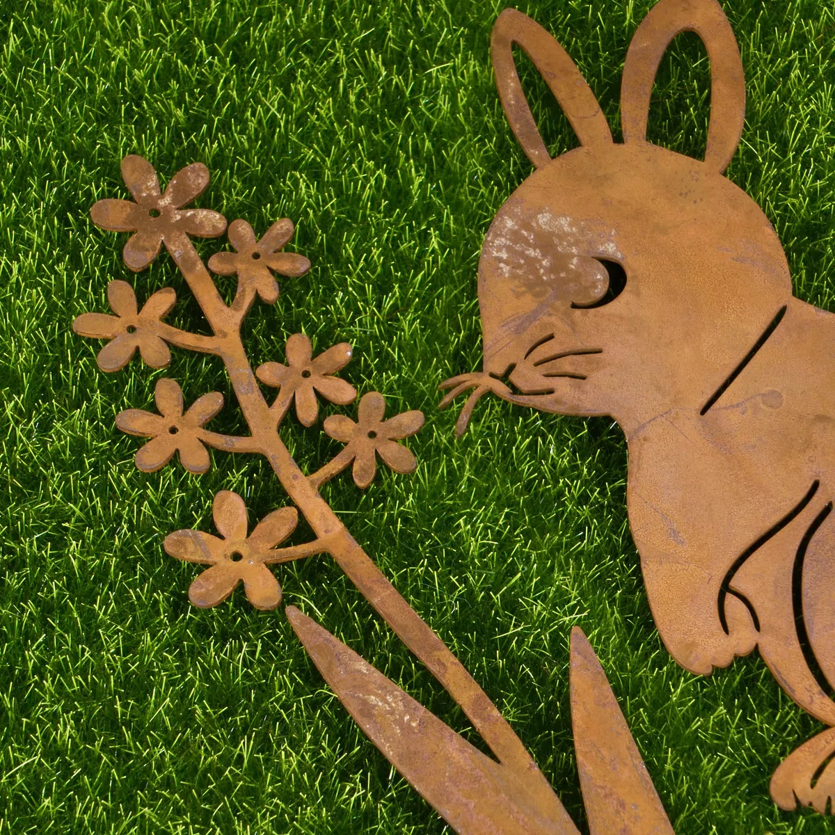 BOFUNX 5pcs Signes de Cour Pâques Signe de Pelouse en Fer Rouillé Forme de Lapin Panneaux de Pâques Piquets de Jardin Décorations Extérieures Jardin de Pâques