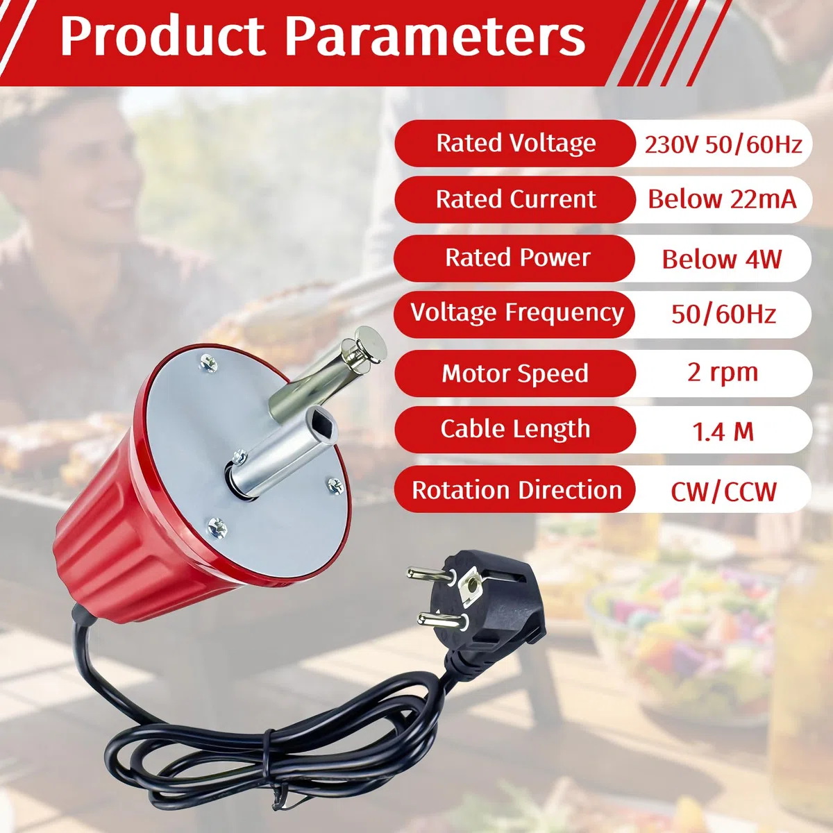 Moteur Tourne Broche de Barbecue, 220V-240V Moteur de Grill ExtéRieur Portables Accessoire pour Support de RôTi de Barbecue pour Viandes RôTies Cochon de Lait RôTi Pique-Nique