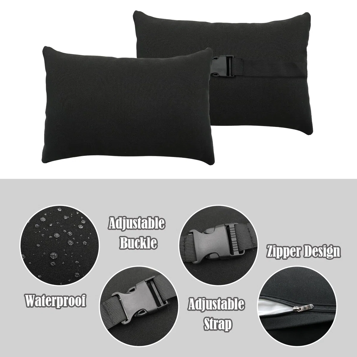 Oreiller de Chaise Longue, Appuie-Tête de Chaise Longue Bain de Soleil Coussin Oreiller de Transat pour Chaises Pliantes, Noir