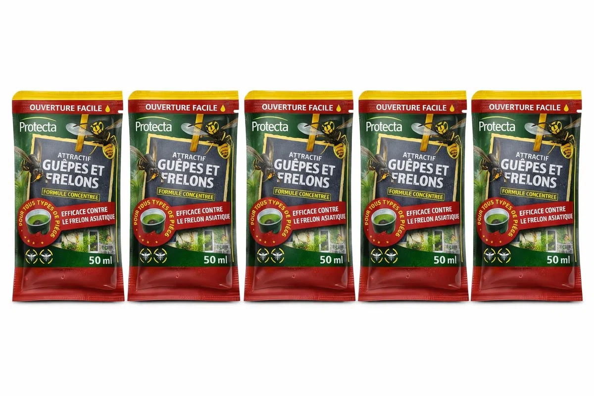 PROTECTA Recharge pour Piège à Guêpes et Frelons – Attractif Concentré – Lot 5x50ml– Compatible Tous Pièges – N’Attire Pas les Abeilles
