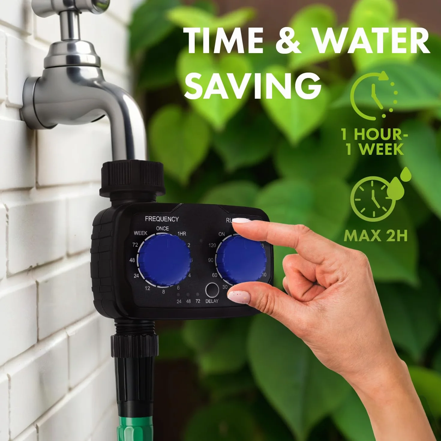 Green Blue Contrôleur électronique d'irrigation | Contrôle précis pour l'arrosage du jardin | Fréquence et durée d'arrosage réglables | Fonctionne avec piles IP55 résistant aux intempéries GB391