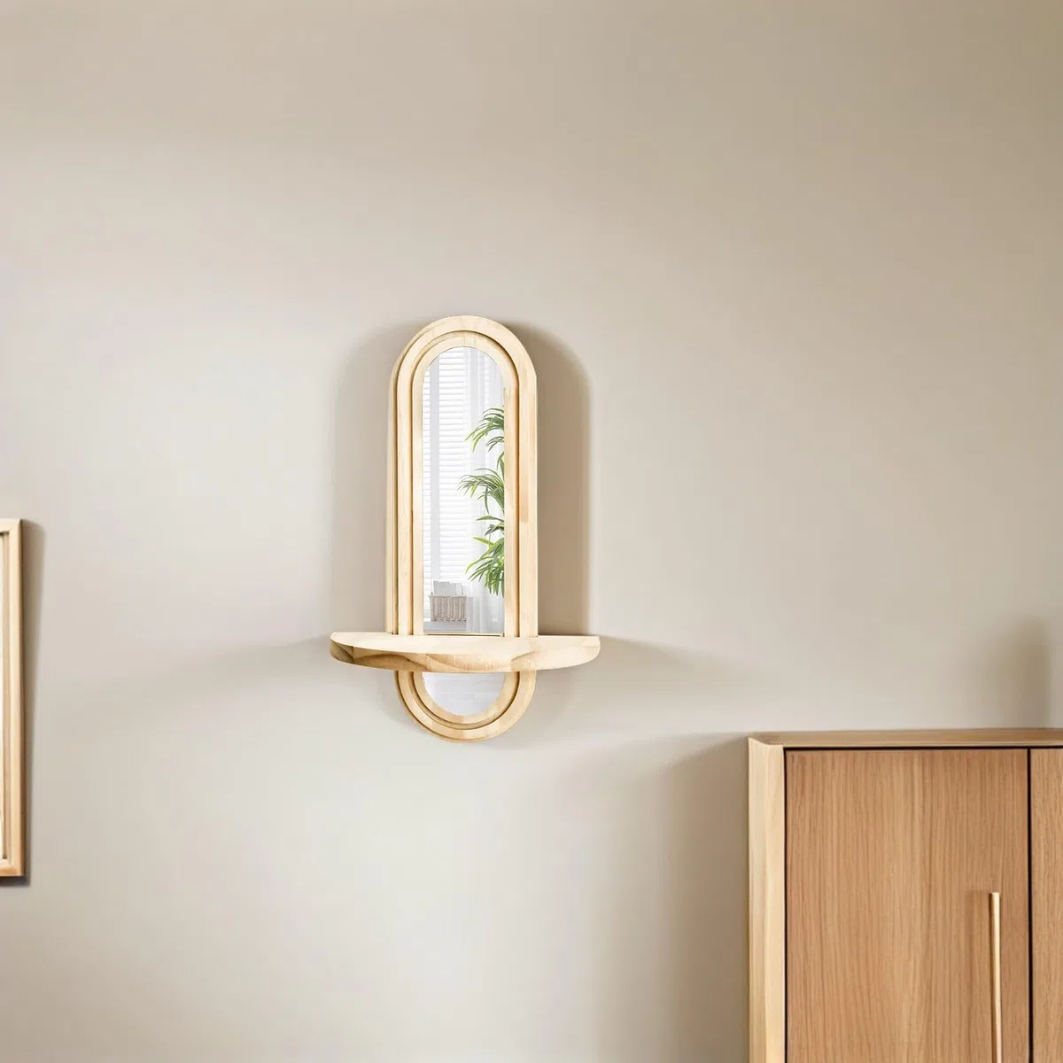 ORFOFE 2 Pièces Étagères Murales Bois avec Miroir Réfléchissant Support Plante Suspendu à Fente Robuste pour Chambre Salon Entrée Salle de Bain