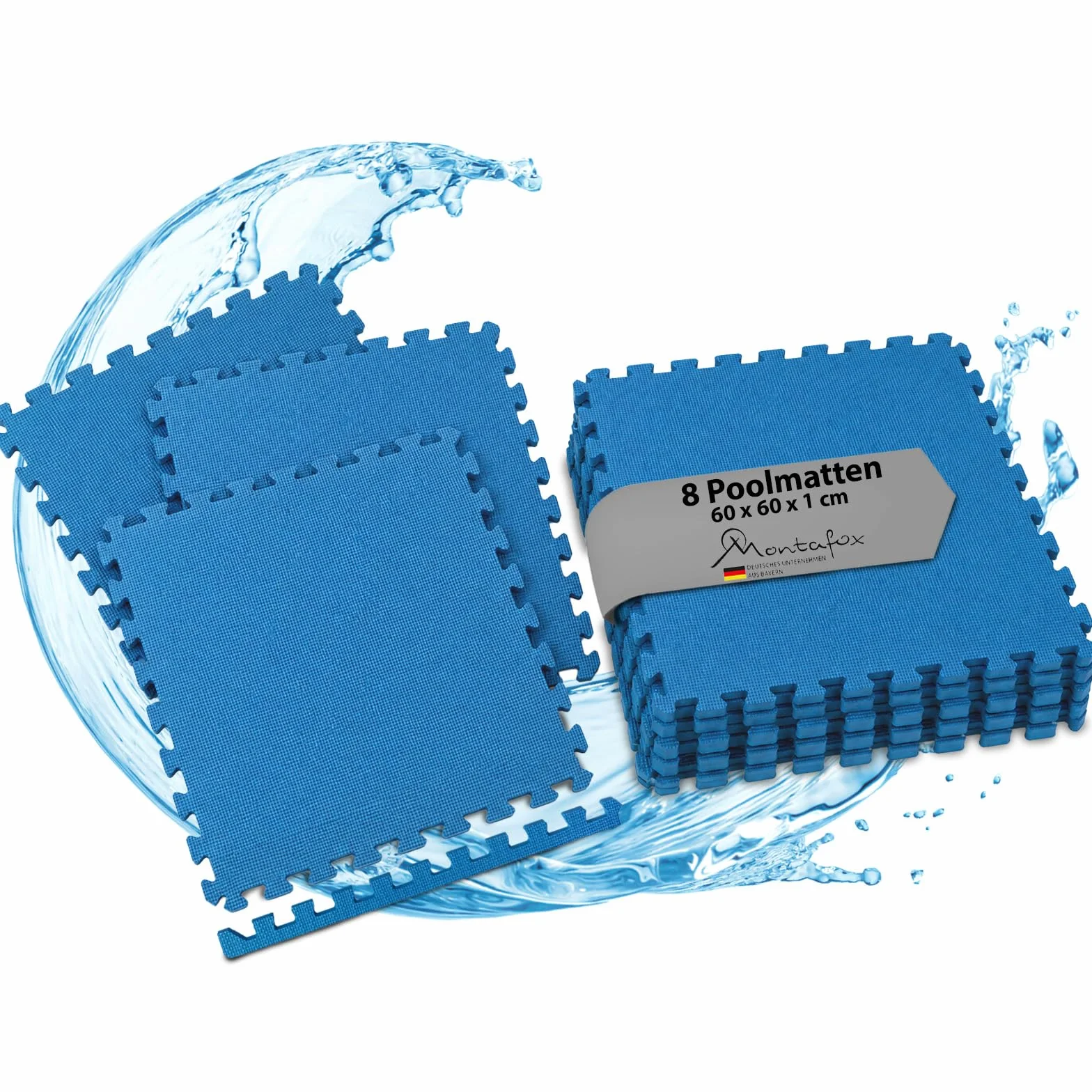 Montafox Tapis de Piscine Tapis de Base Épais Set de 8 Bleu 60 x 60 x 1 cm Éléments de Sol Dalle Mouse Piscine Spa Exterieur Protecteur de Sol pour Piscine