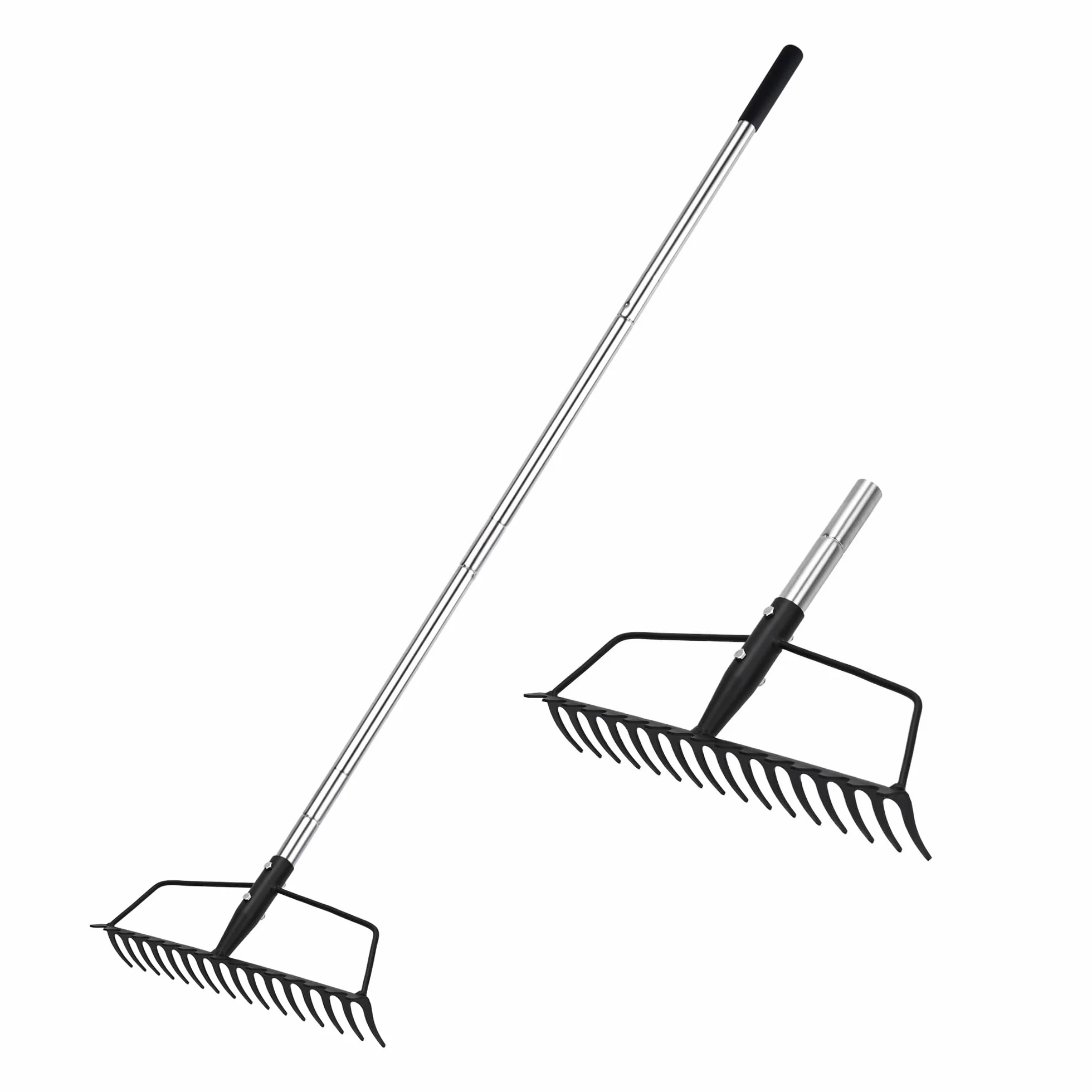 YEELOR Râteau de Jardin, en Acier au Carbone Robuste et Robuste, râteau en Arc avec poignée réglable en Acier Inoxydable, râteau à Main Longue pour ameublir Le nivellement du Sol et ramasser Les
