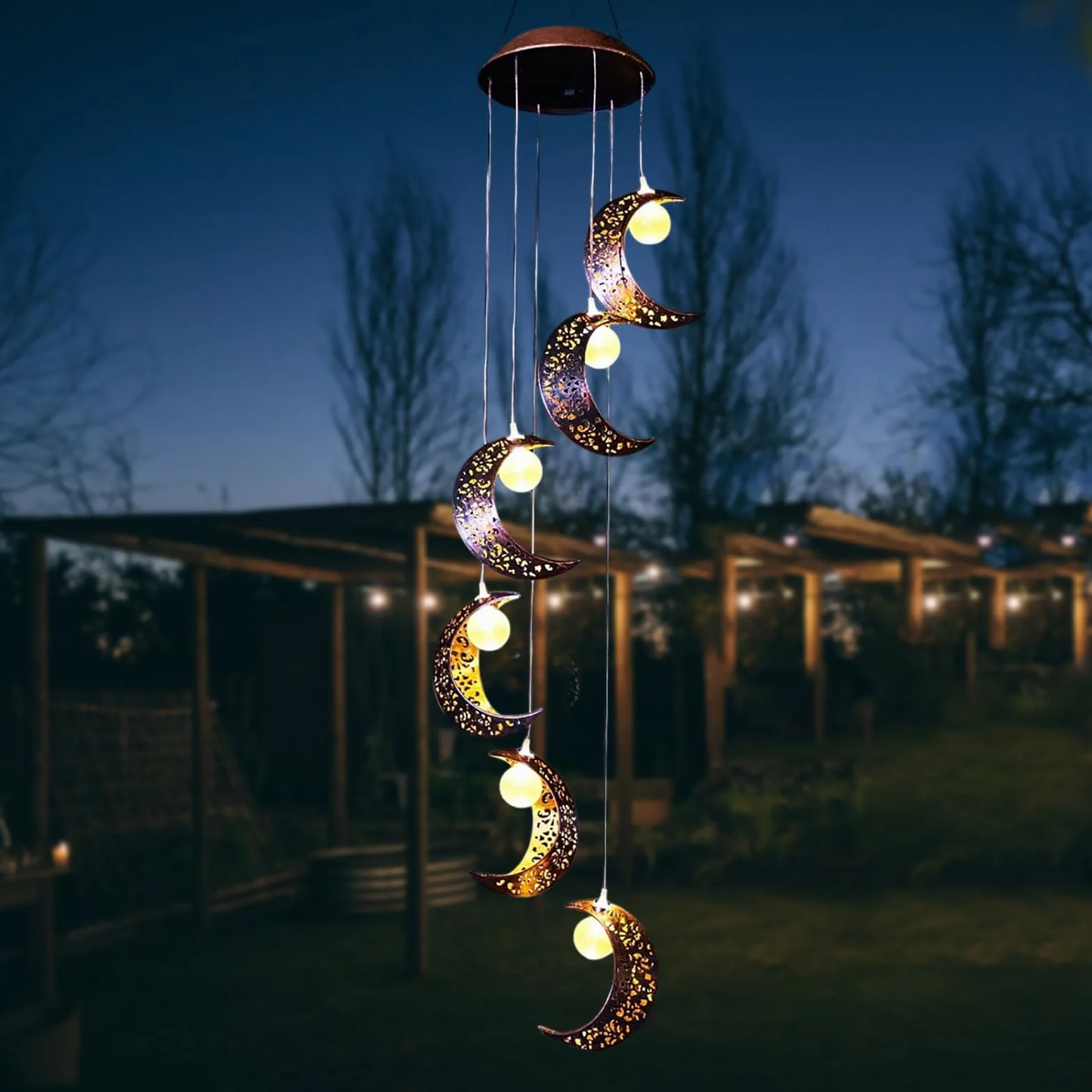 ZVO Carillon Extérieur à Vent Solaire - Lampe de Jardin avec Lune, Décoration Lumineuse Solaire Suspendue pour Balcon Terrasse