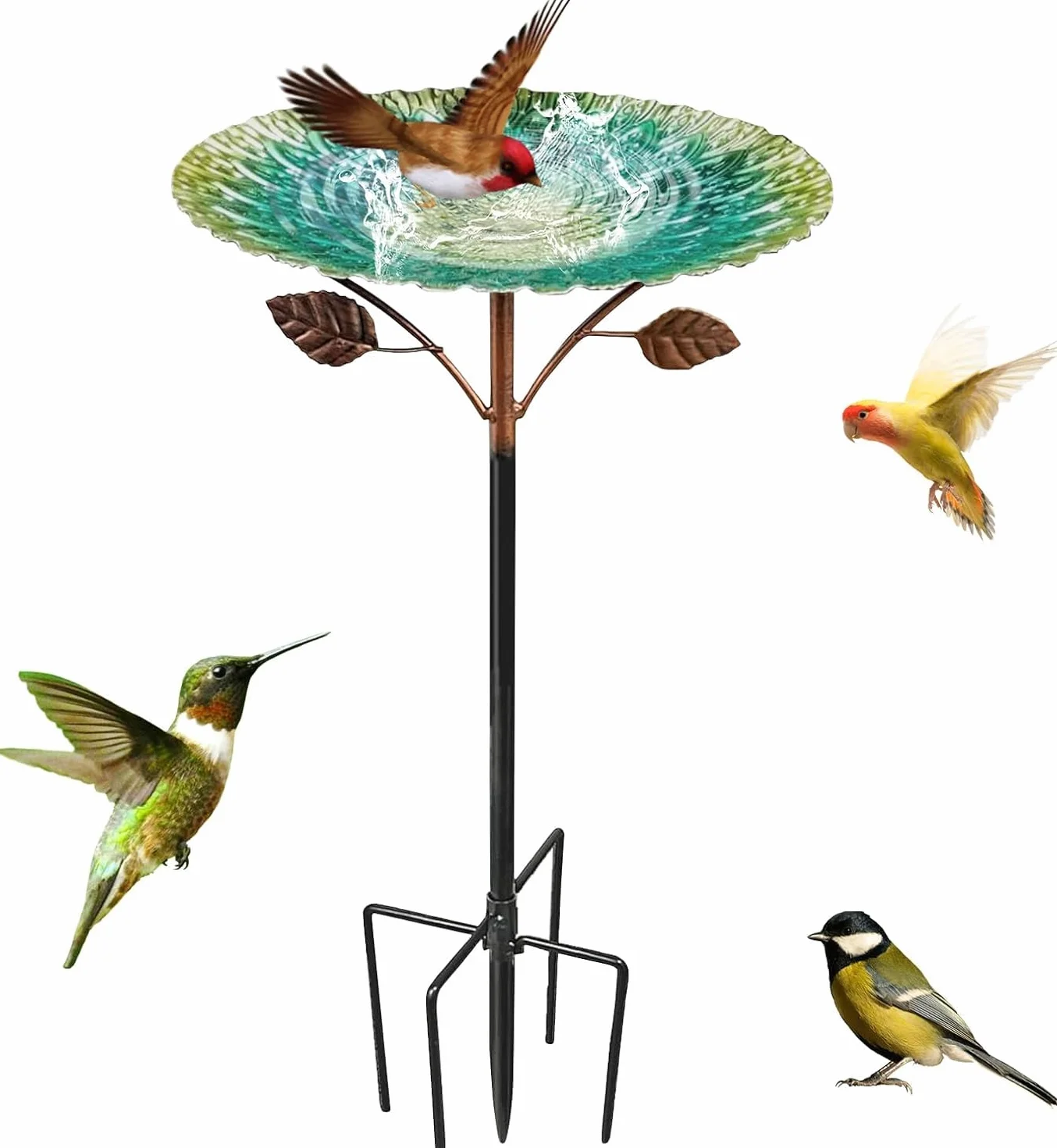 Grand bain d'oiseaux debout 85 cm avec socle à 5 branches, résistant à l'hiver pour le jardin, bain d'oiseaux résistant au gel pour oiseaux sauvages, abreuvoir d'eau pour oiseaux avec pied