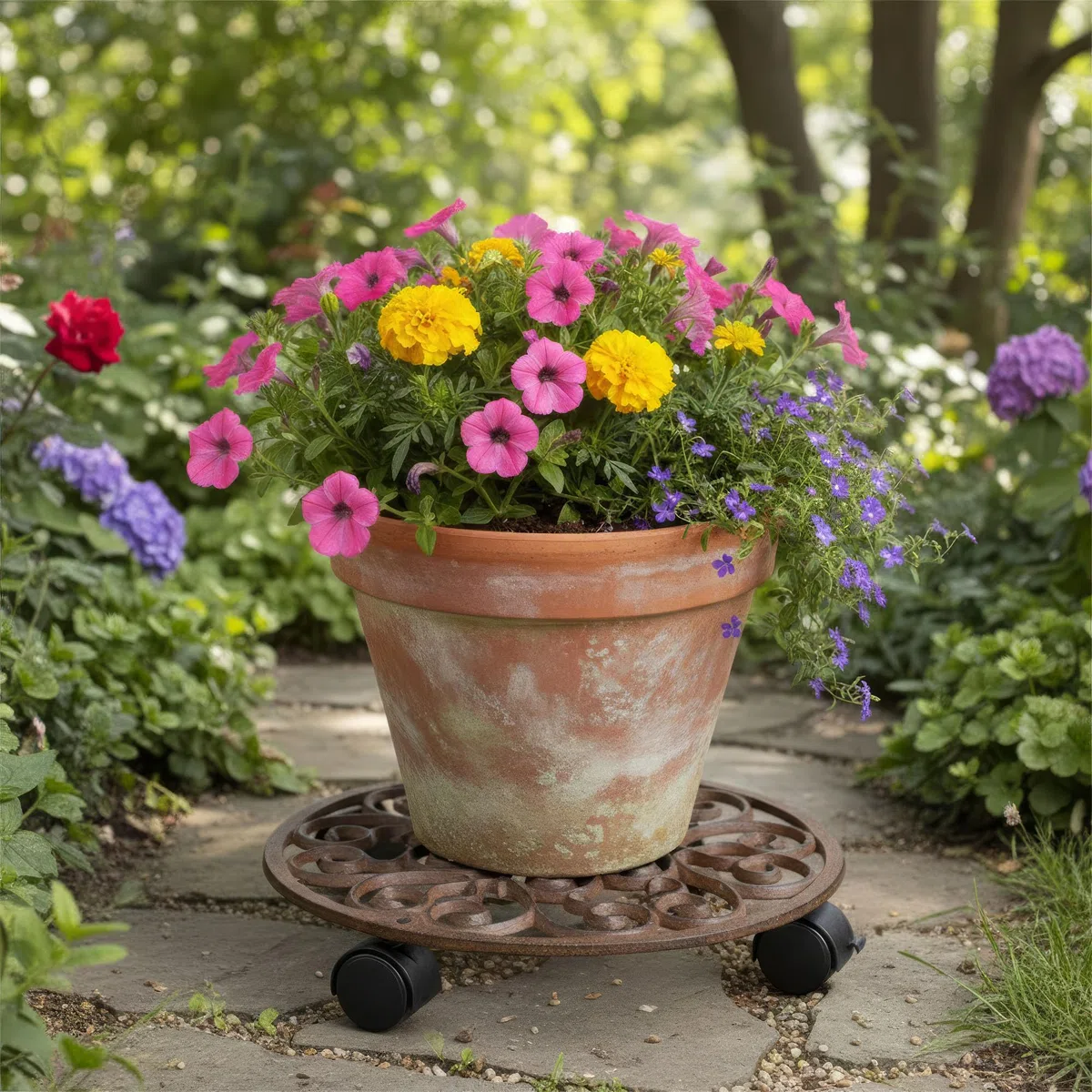 Esschert TG39 Fallen Fruits Chariot Rond pour Plantes Marron