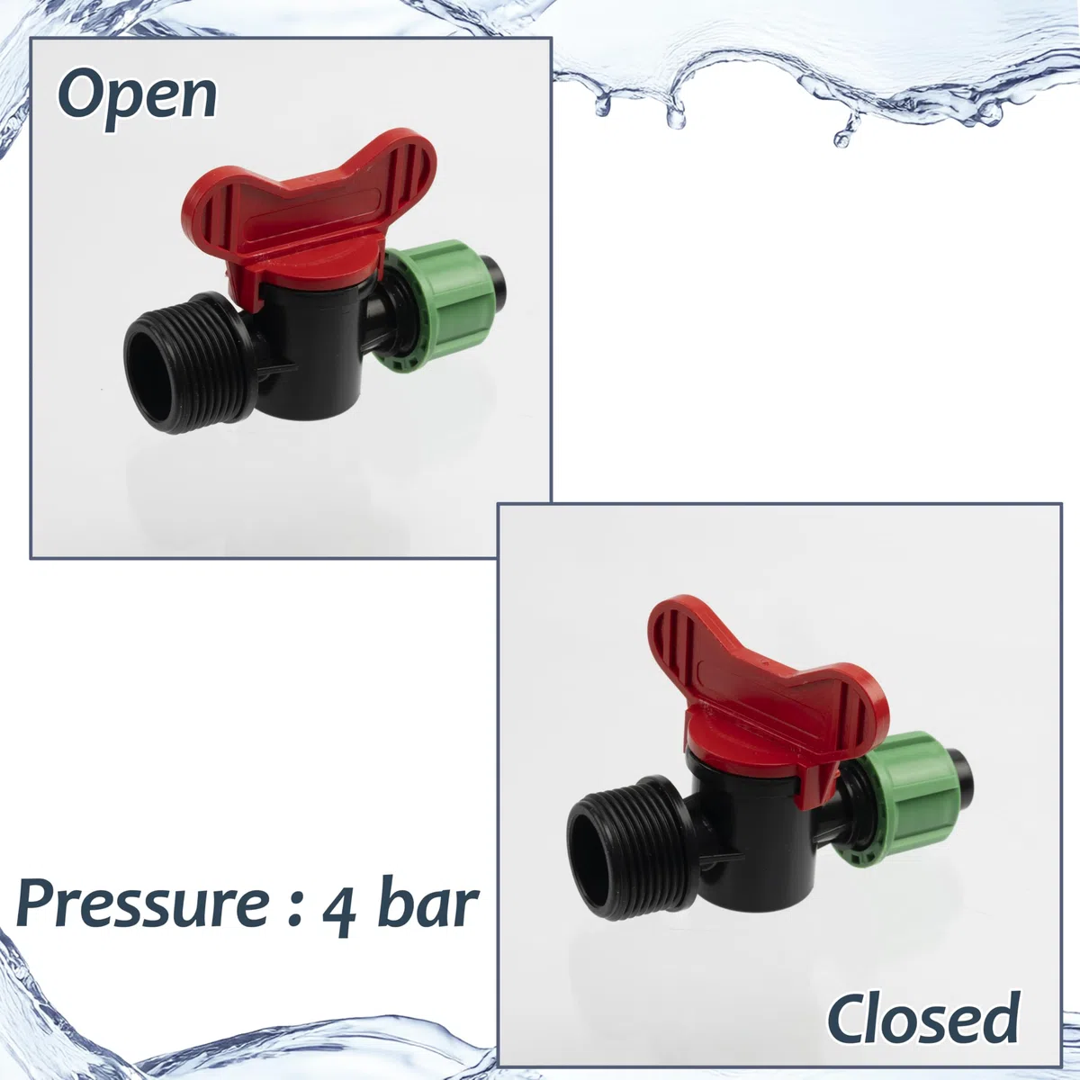 AERZETIX - Lot de 10 Vannes d'Arrêt 3/4" Filetage Externe pour Tuyau d'Irrigation Goutte à Goutte 16 mm en Plastique | Pression Supportée 4 Bars | Robinet Système d'Arrosage Équipement Jardinage