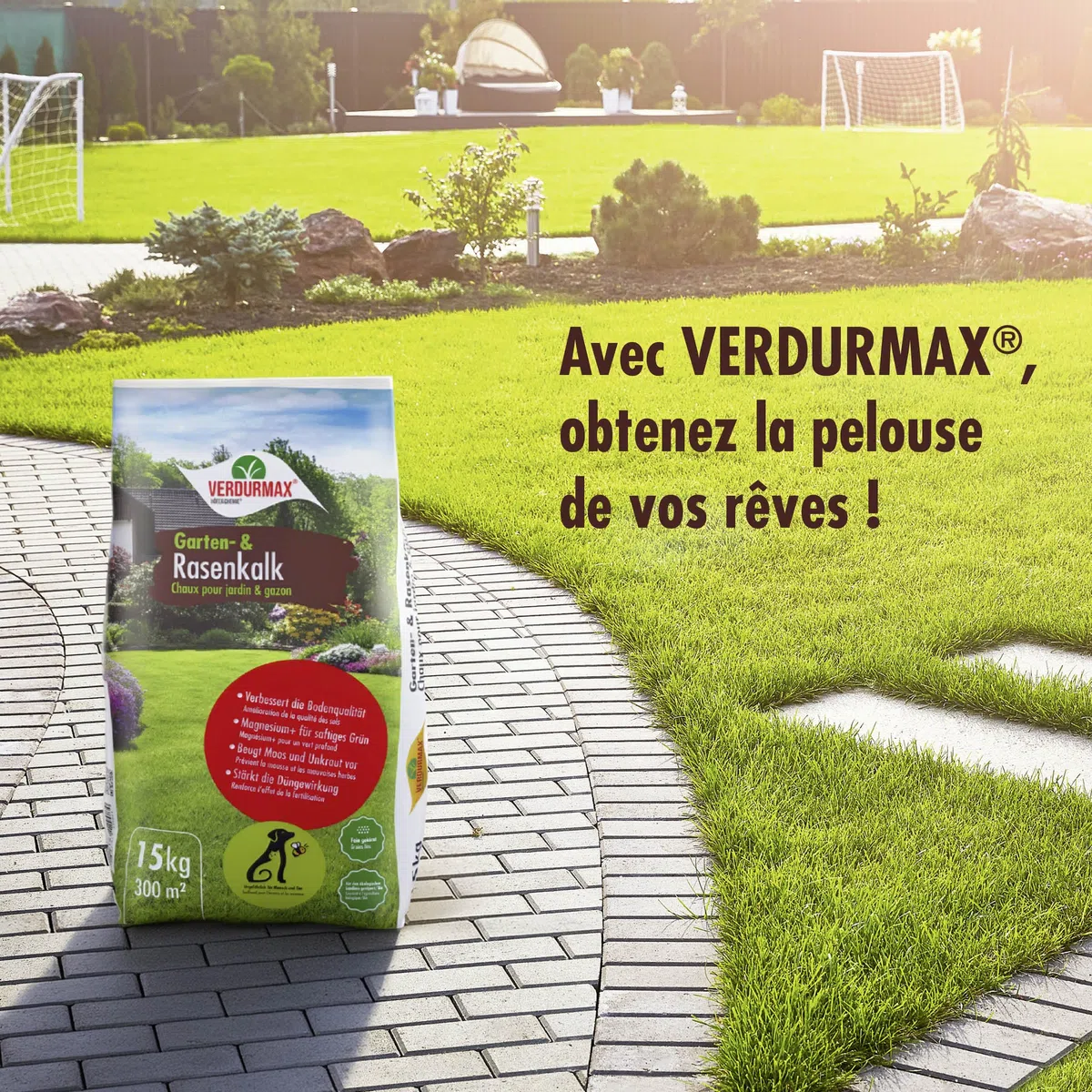 Verdurmax 15 kg de chaux pour jardin et pelouse - Optimisation du pH - Amendement calcaire avec magnésium pour un vert intense - Améliore l’absorption des nutriments par l’herbe et les plantes