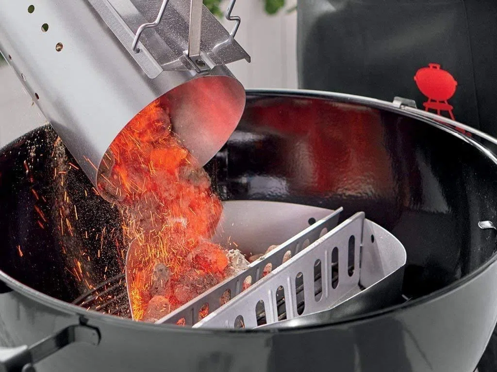 Démarreur avec poignée de sécurité, démarreur de cheminée, Foyer au Charbon de Bois, Accessoire de Barbecue pour Weber 7416, Barbecue à démarrage Rapide pour Les grillades, 30 cm H, 19 cm DIA