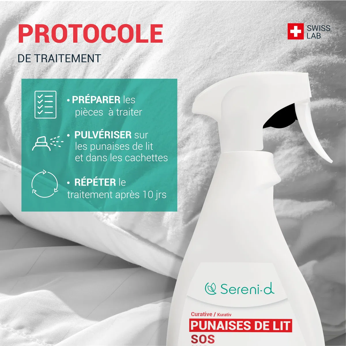 SOS ANTI PUNAISES DE LIT XXL - Spray Insecticide CHOC Traitement naturel aux Huiles Essentielles et Fleur de Pyrèthre Végétal - Produit qui élimine les punaises de lit - 500mL