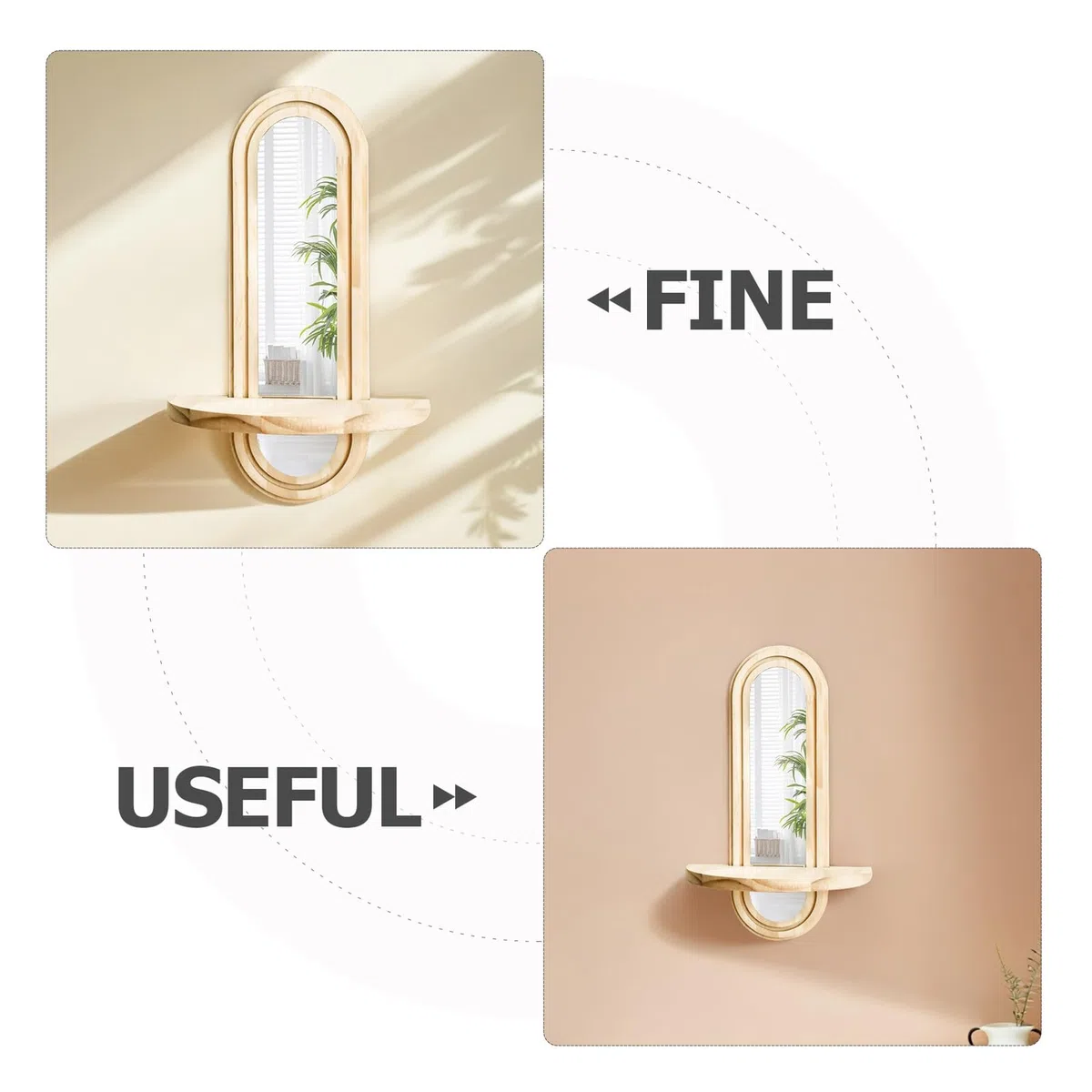 ORFOFE 2 Pièces Étagères Murales Bois avec Miroir Réfléchissant Support Plante Suspendu à Fente Robuste pour Chambre Salon Entrée Salle de Bain
