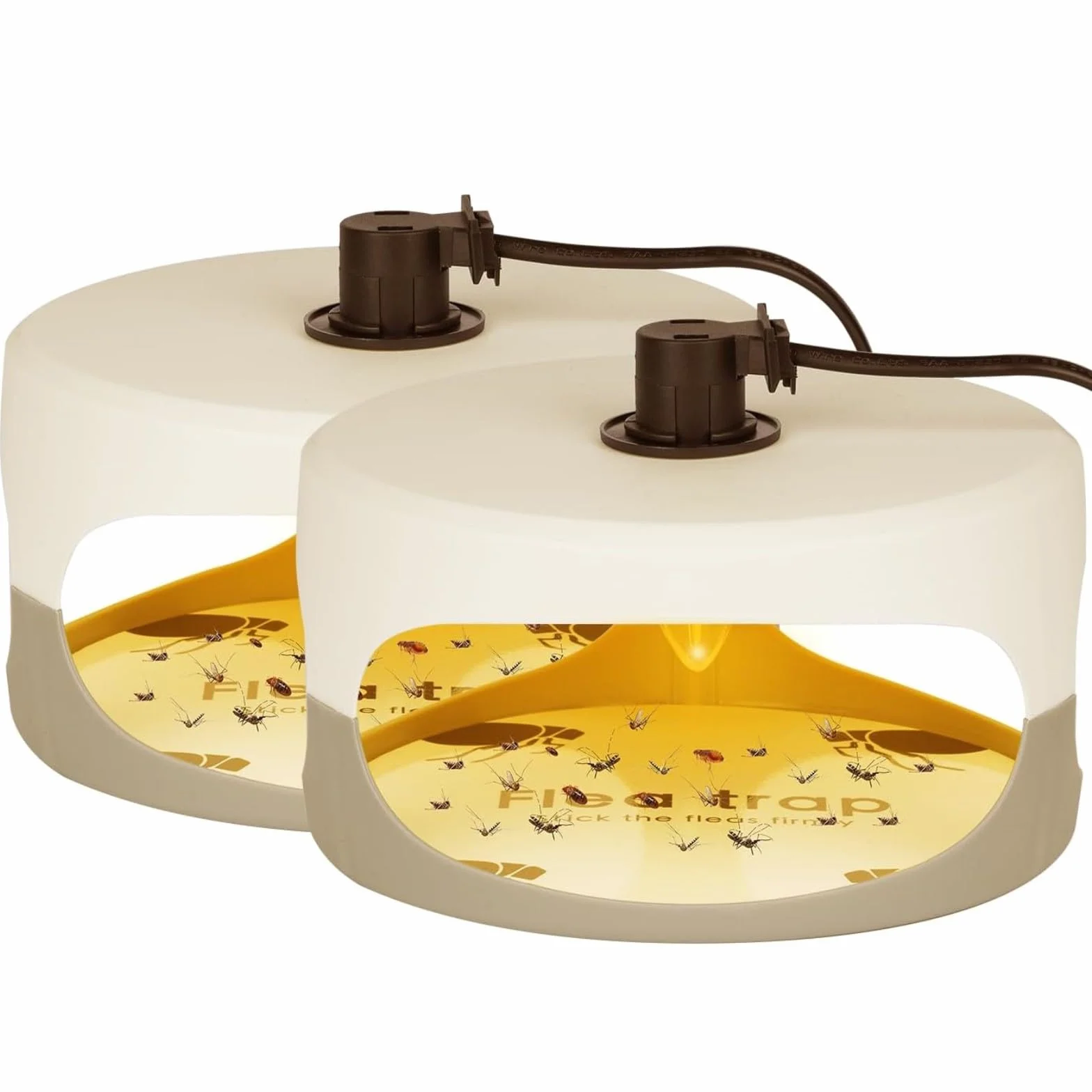 Flintronic Piège à Puces, 2PCS Piège pour Puces, Piège à Puces Maison, Lampe Piège À Puces avec 4 Ampoules 12 Disques Adhésifs, sans Odeur, Naturel