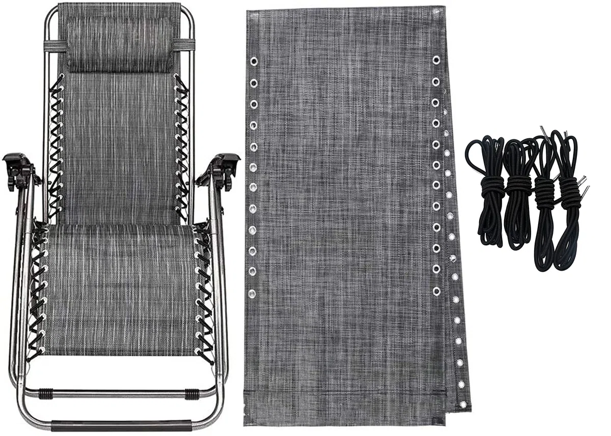 Azatemgo Toile de Rechange pour Transat avec 4 Cordes Élastiques - Kit de Remplacement en Nylon Résistant (Gris, 160 x 43 cm)