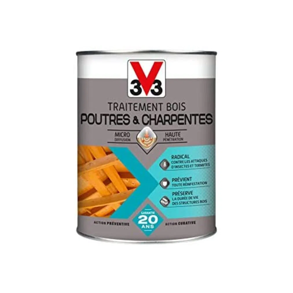V33 Traitement bois poutres & charpentes, Incolore 1L
