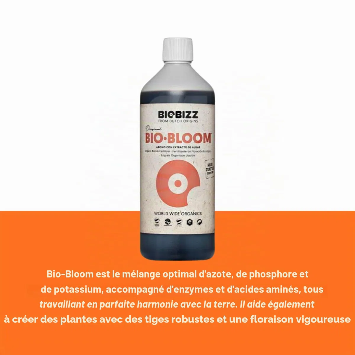 GROWMANIA Bio Bloom de BioBizz 1L + Échantillon Boost Up de Up Nutrients + Verre Doseur | Biobloom Engrais Organique pour une Floraison Complète | Convient à Tous Types de Plantes