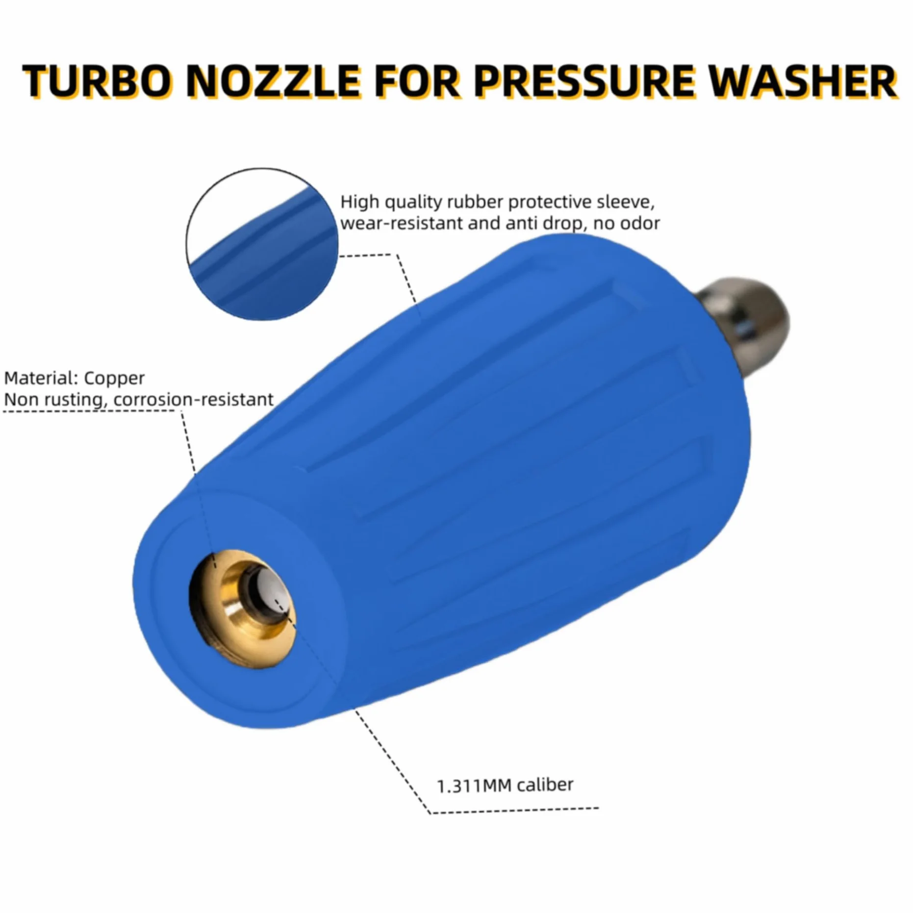 Buse Turbo Rotative Universelle Pour Nettoyeur Haute Pression à Eau, Buse Pour Nettoyeur Haute Pression, 4000 Psi, Calibre 1,311 Mm, Utilisez Un Raccord Rapide 1/4" (Bleu)