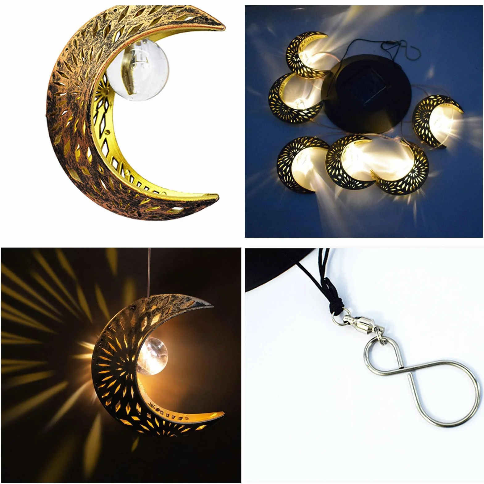 ZVO Carillon Extérieur à Vent Solaire - Lampe de Jardin avec Lune, Décoration Lumineuse Solaire Suspendue pour Balcon Terrasse