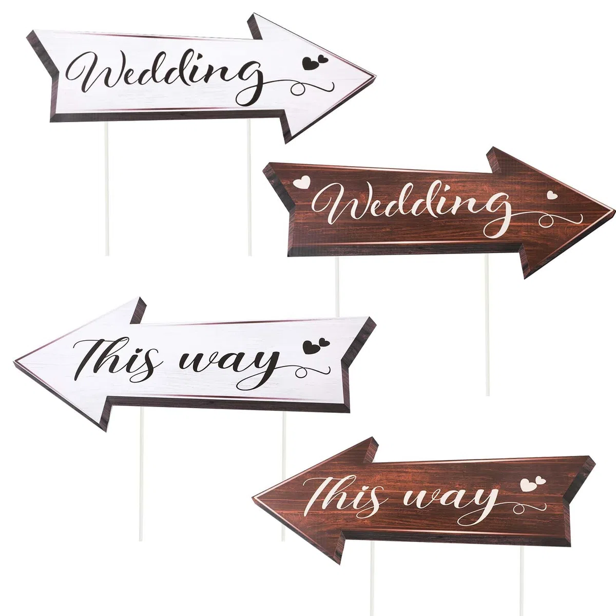 4pcs Panneau Directionnel Mariage, Panneaux Routiers Directionnels de Mariage Panneaux Fléchés avec Piquets Panneau Mariage Panneau de Bienvenue Mariage pour Réception Extérieur