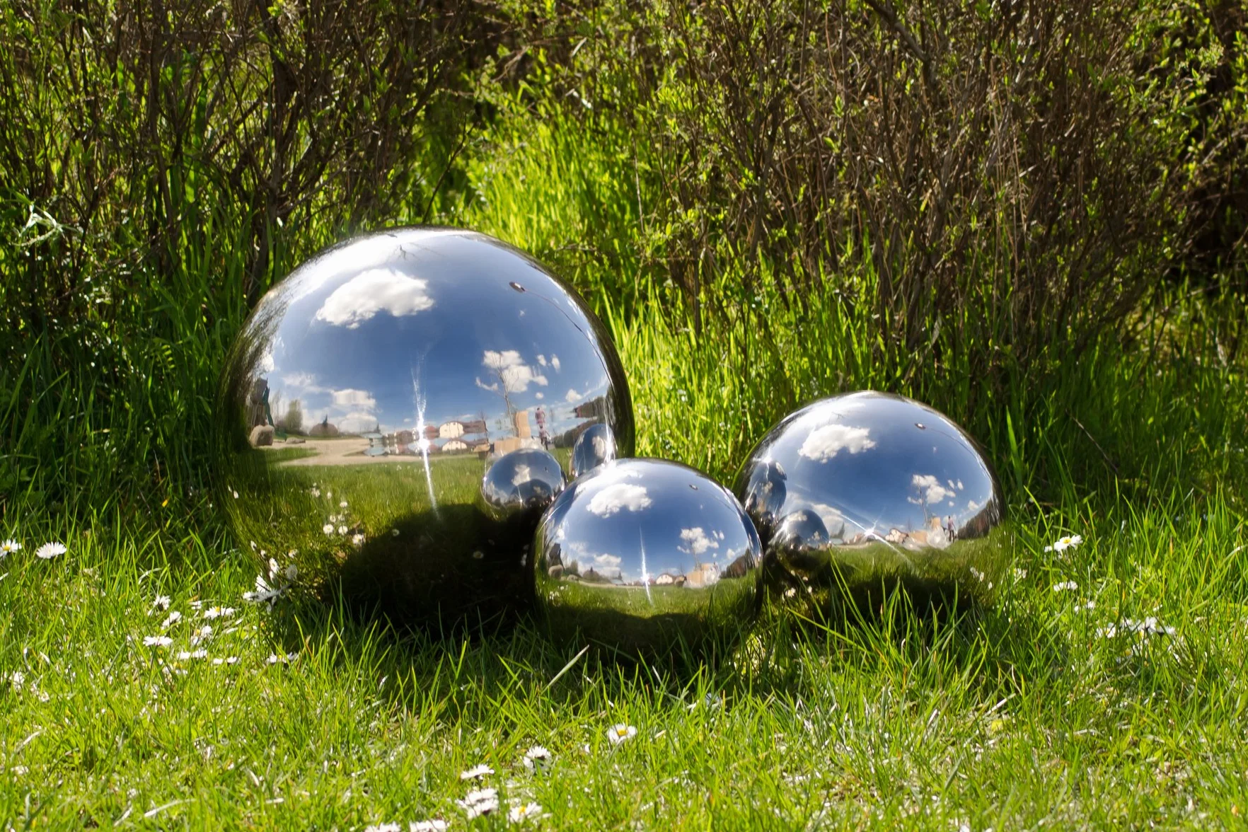 Köhko Ensemble de 3 Boule décorative Poli en Acier Inoxydable Balle Flottante pour Jardin ou étang ø 10-15-20 CM